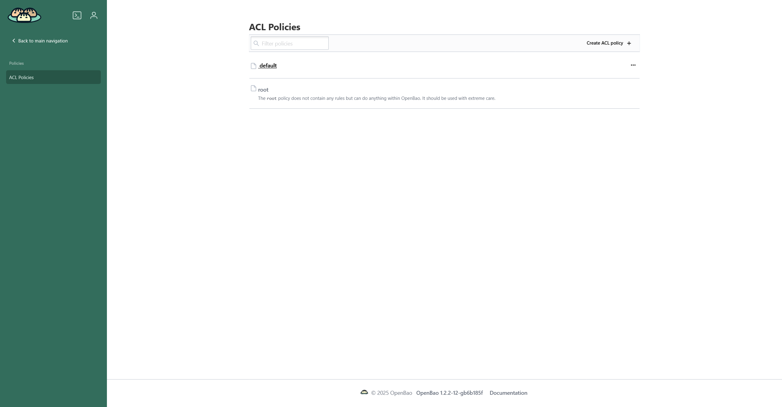 The ACL policies page