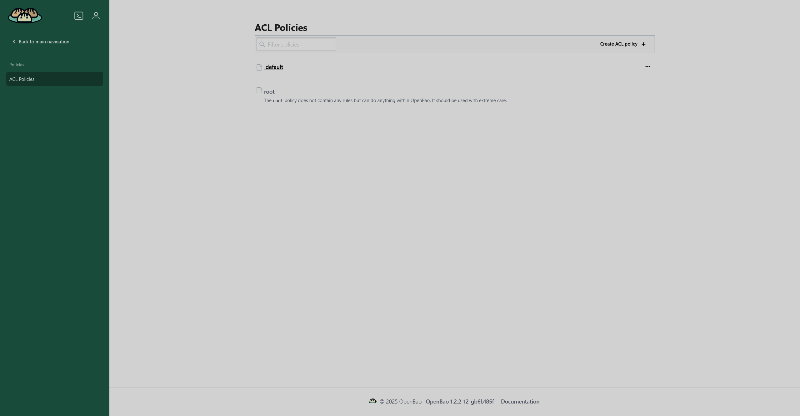 The ACL policies page