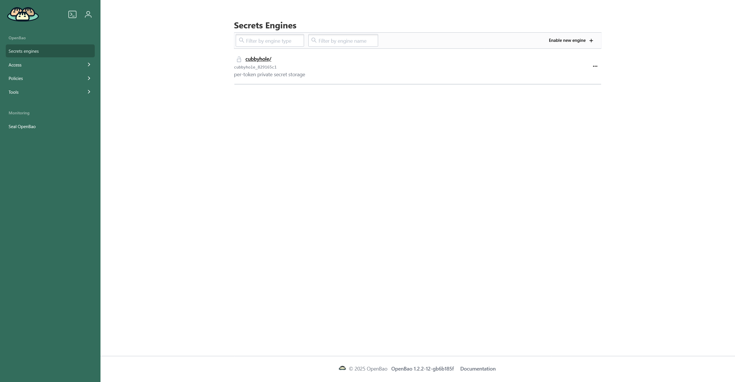 Secrets engines page
