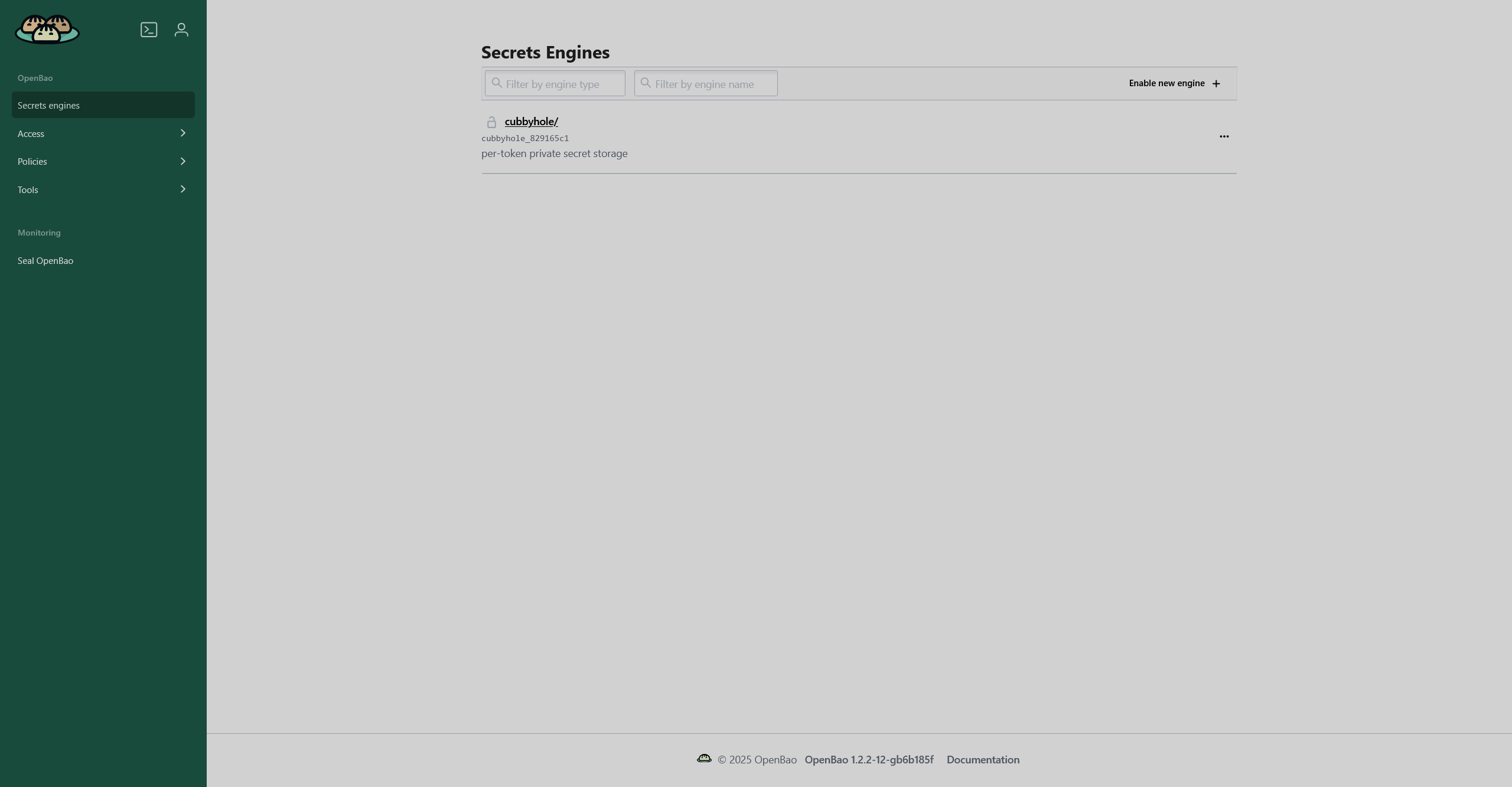Secrets engines page