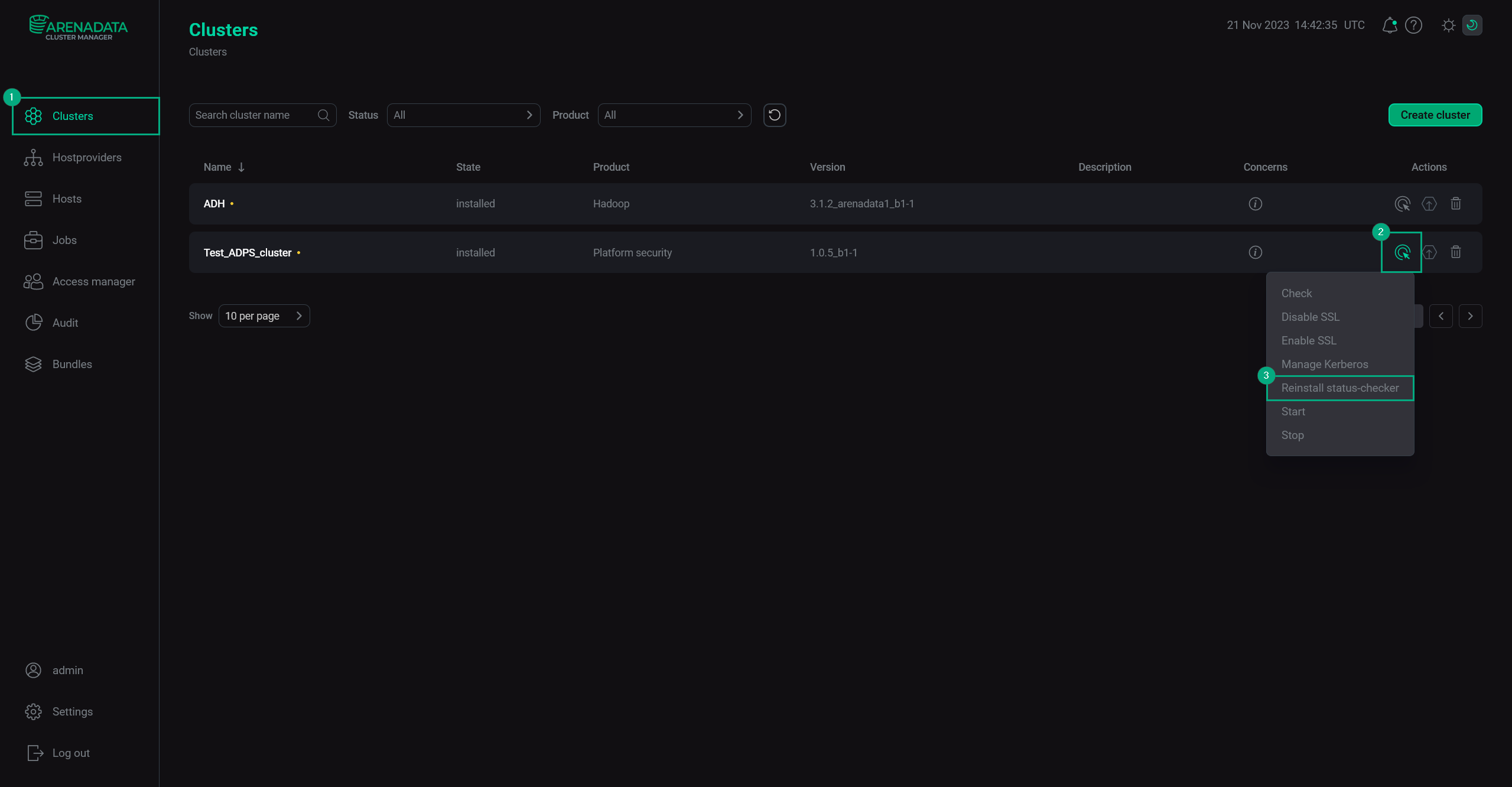 Execute the Reinstall status-checker action