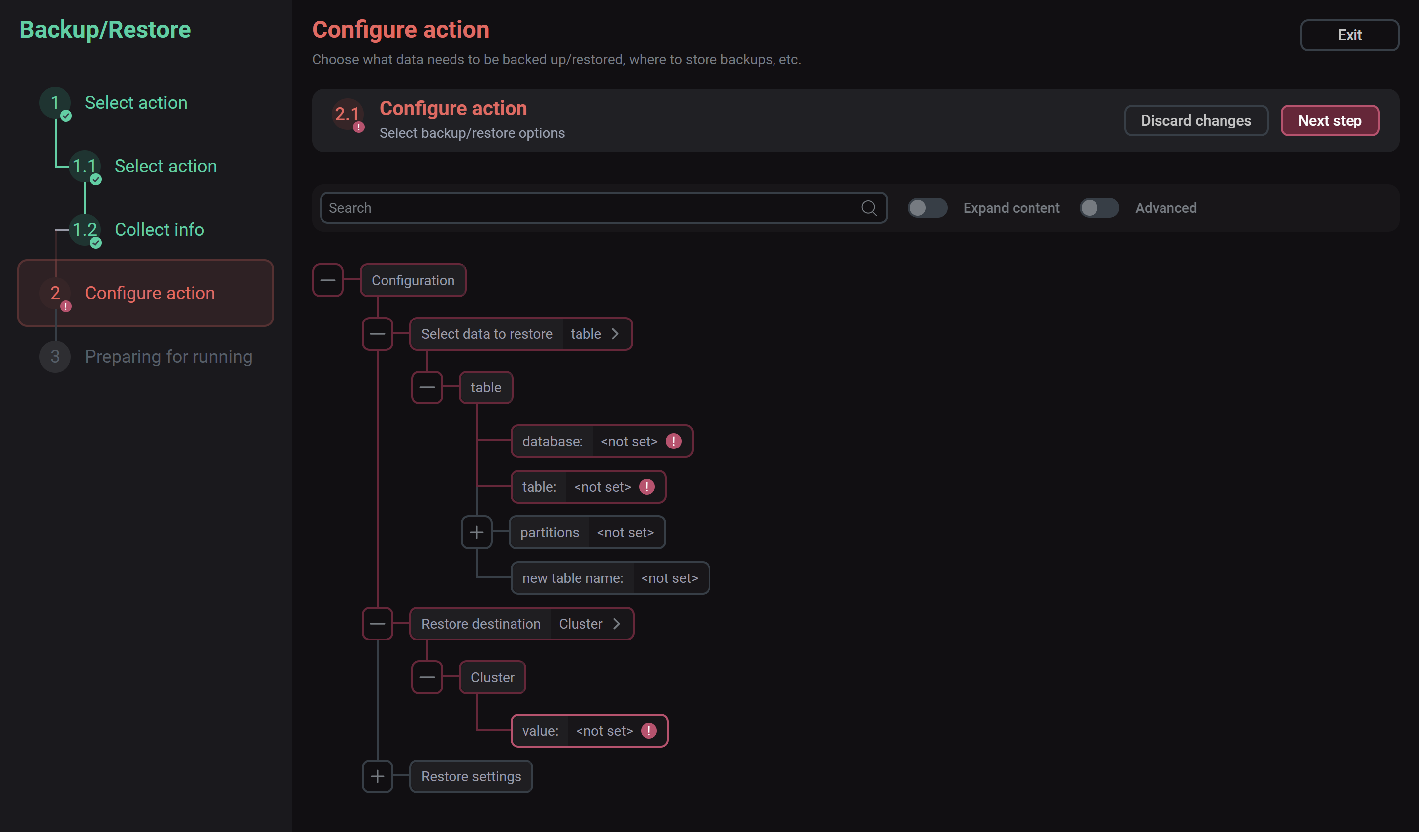 Configure the Restore action