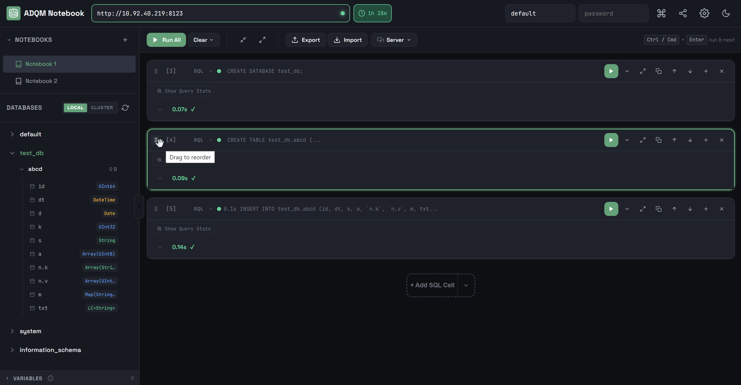 Drag and drop a cell