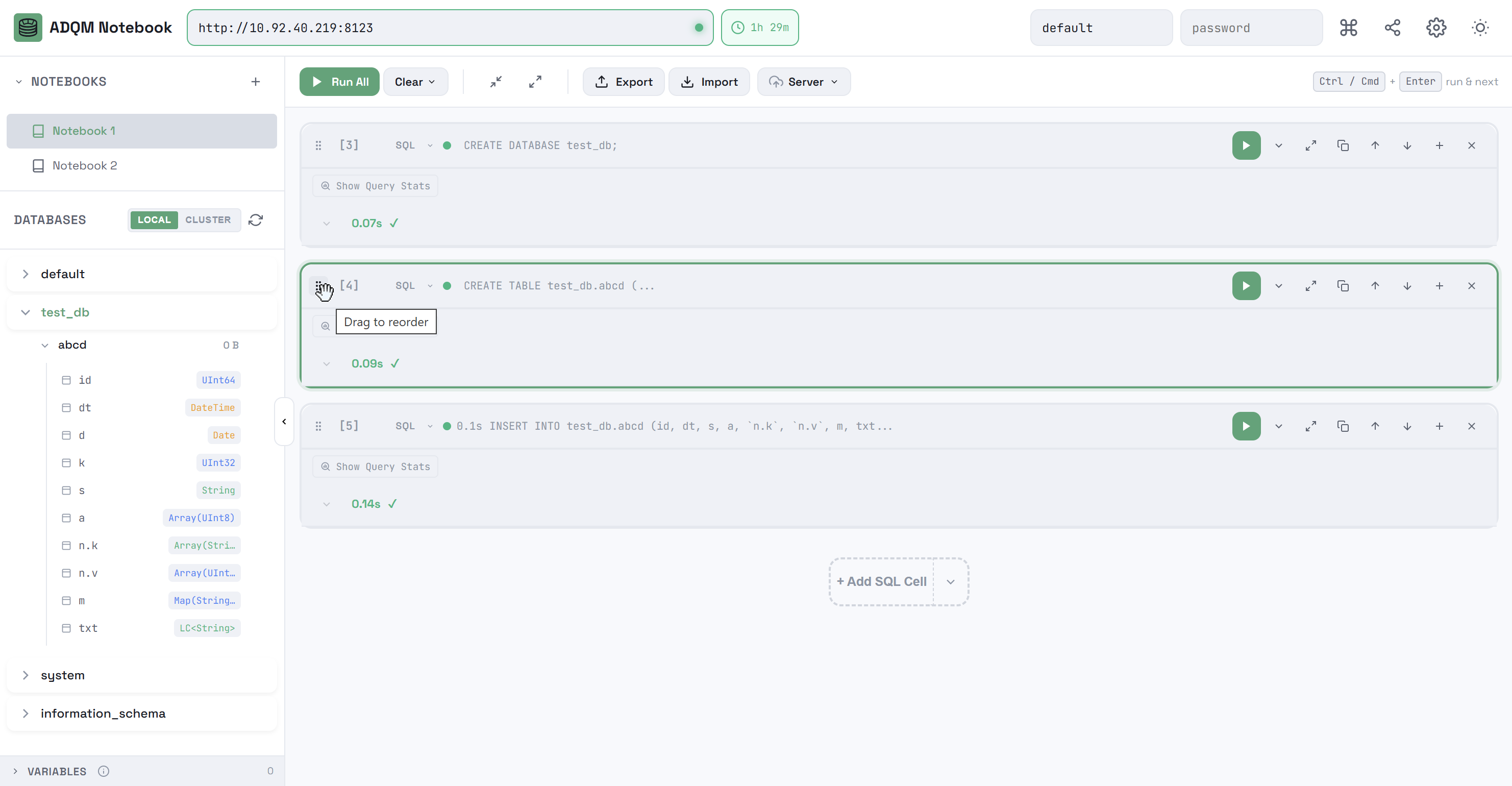 Drag and drop a cell