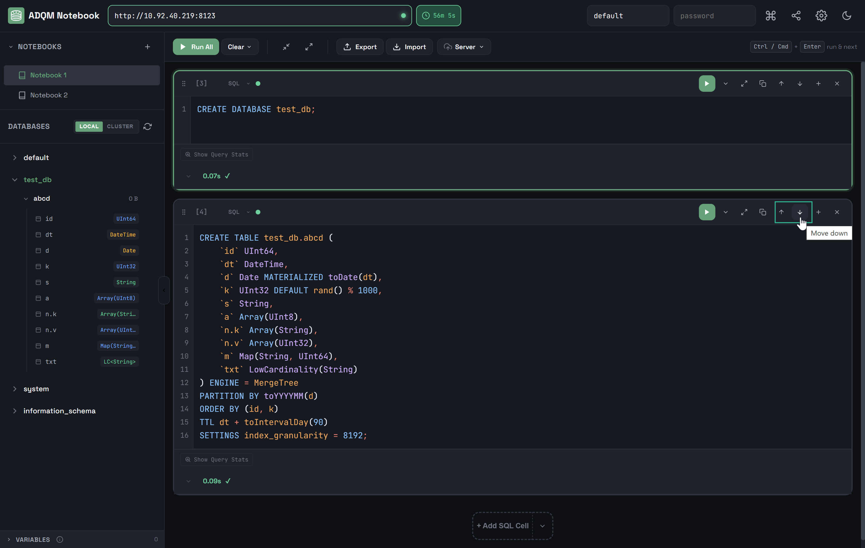 Icons for moving a cell up/down