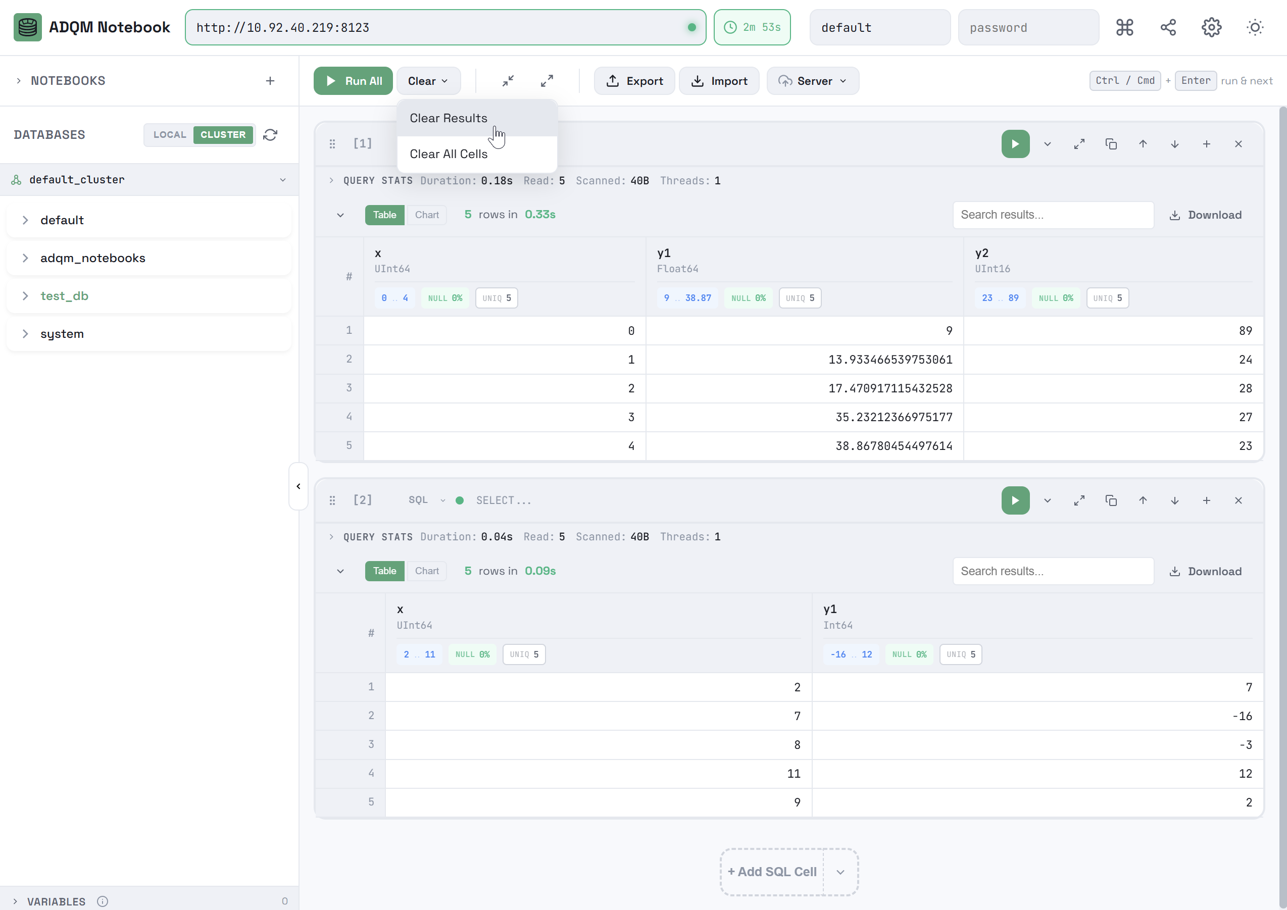 Clear results of queries
