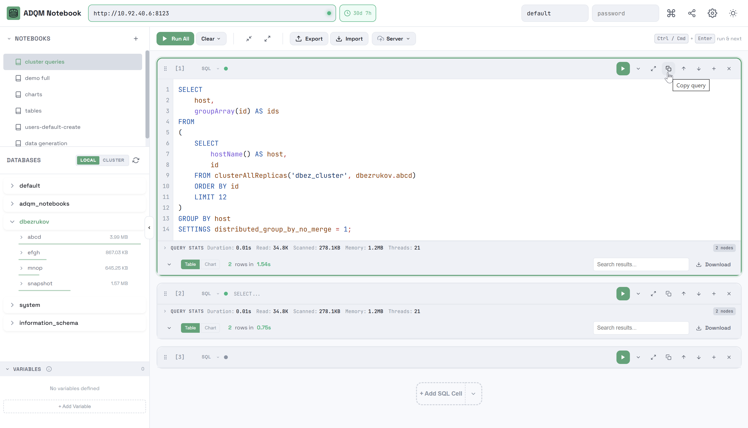 Copy a query from an SQL cell