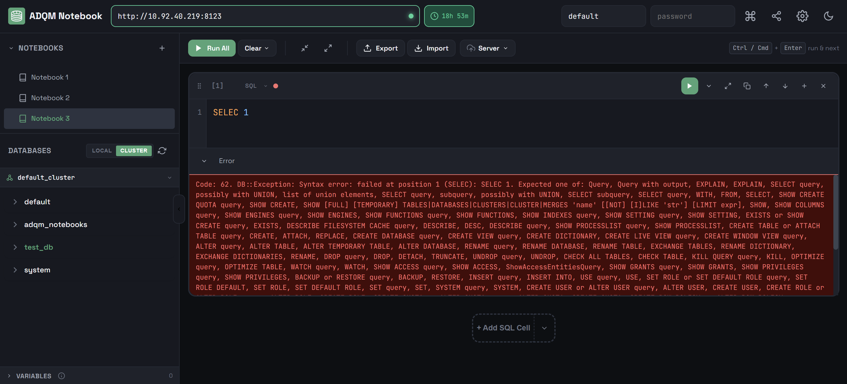 Query execution error