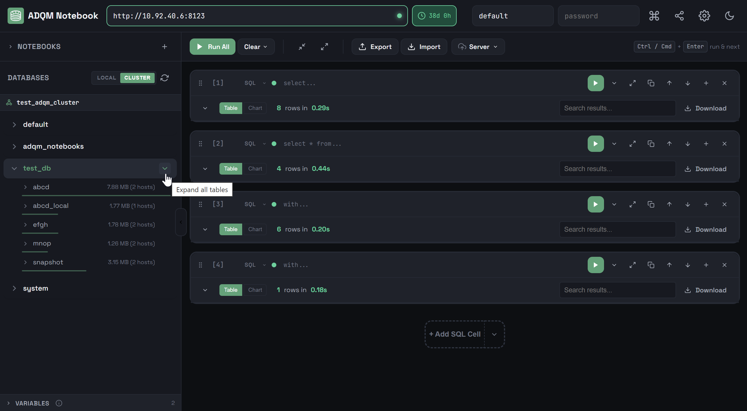 View structure of all tables