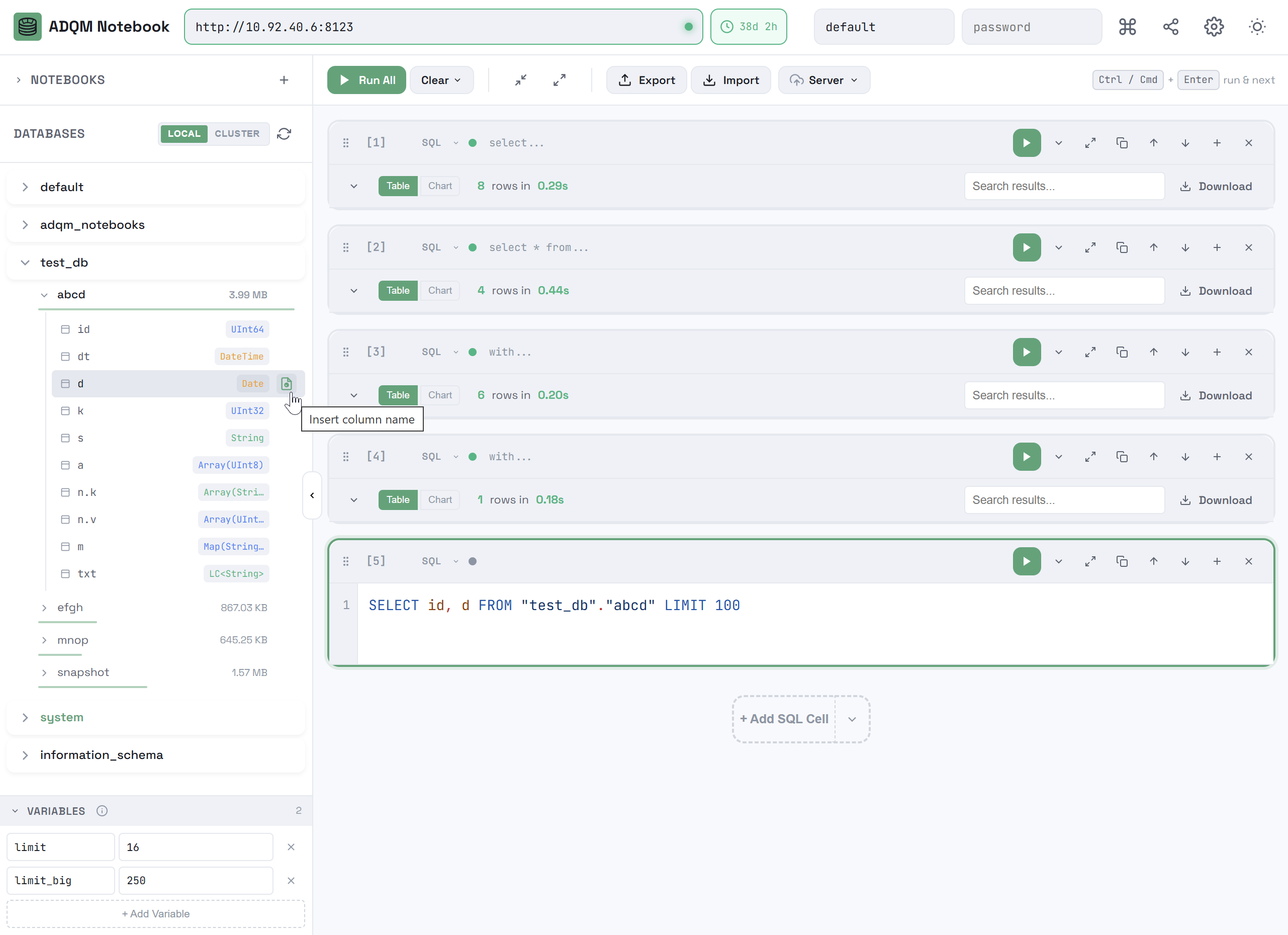 Insert a column name into query text