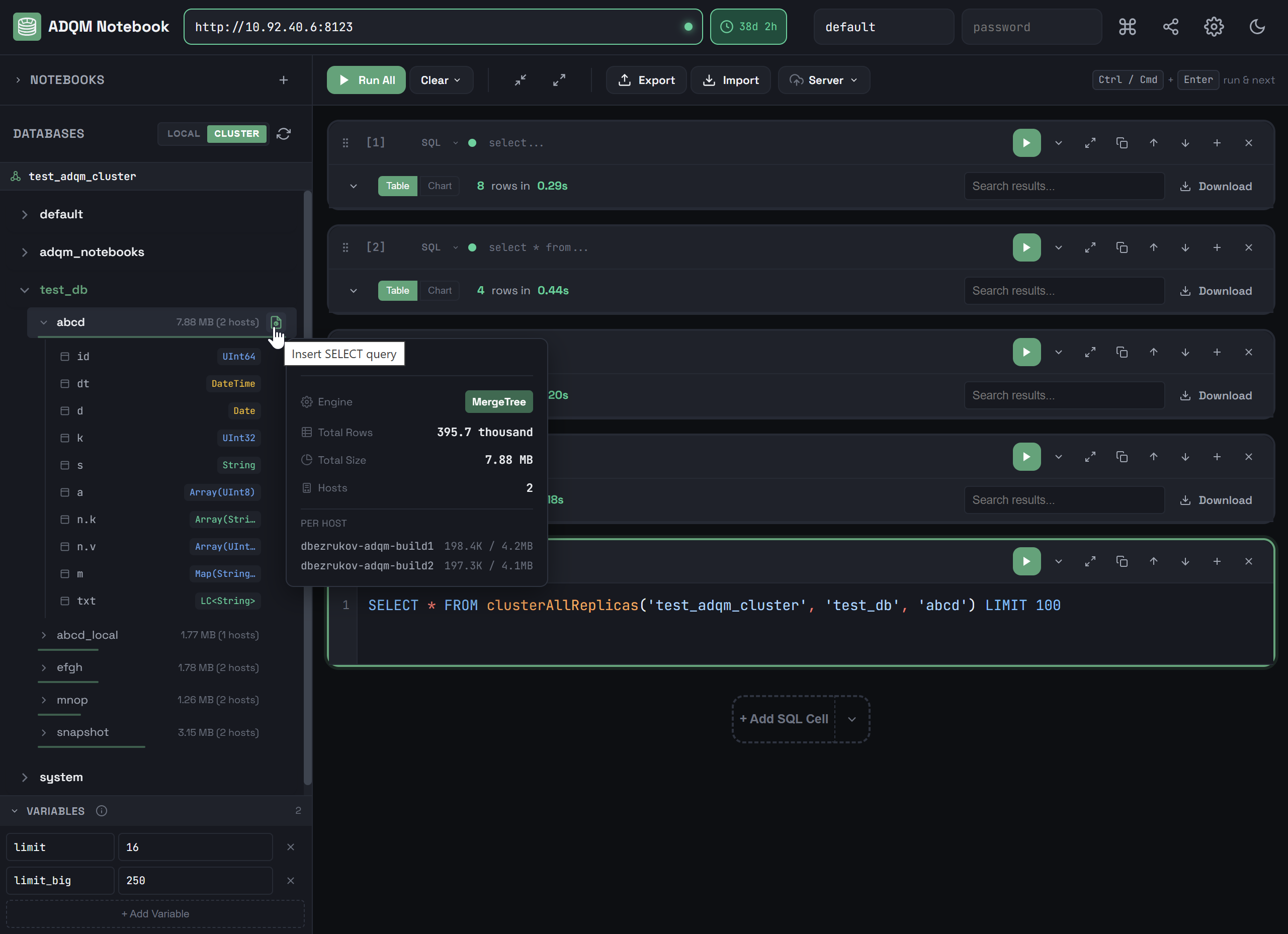 Insert a query to read data from a table