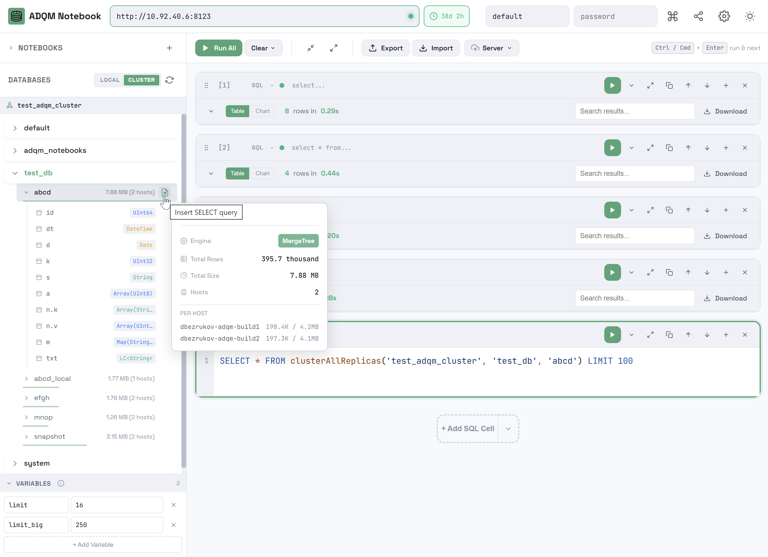 Insert a query to read data from a table