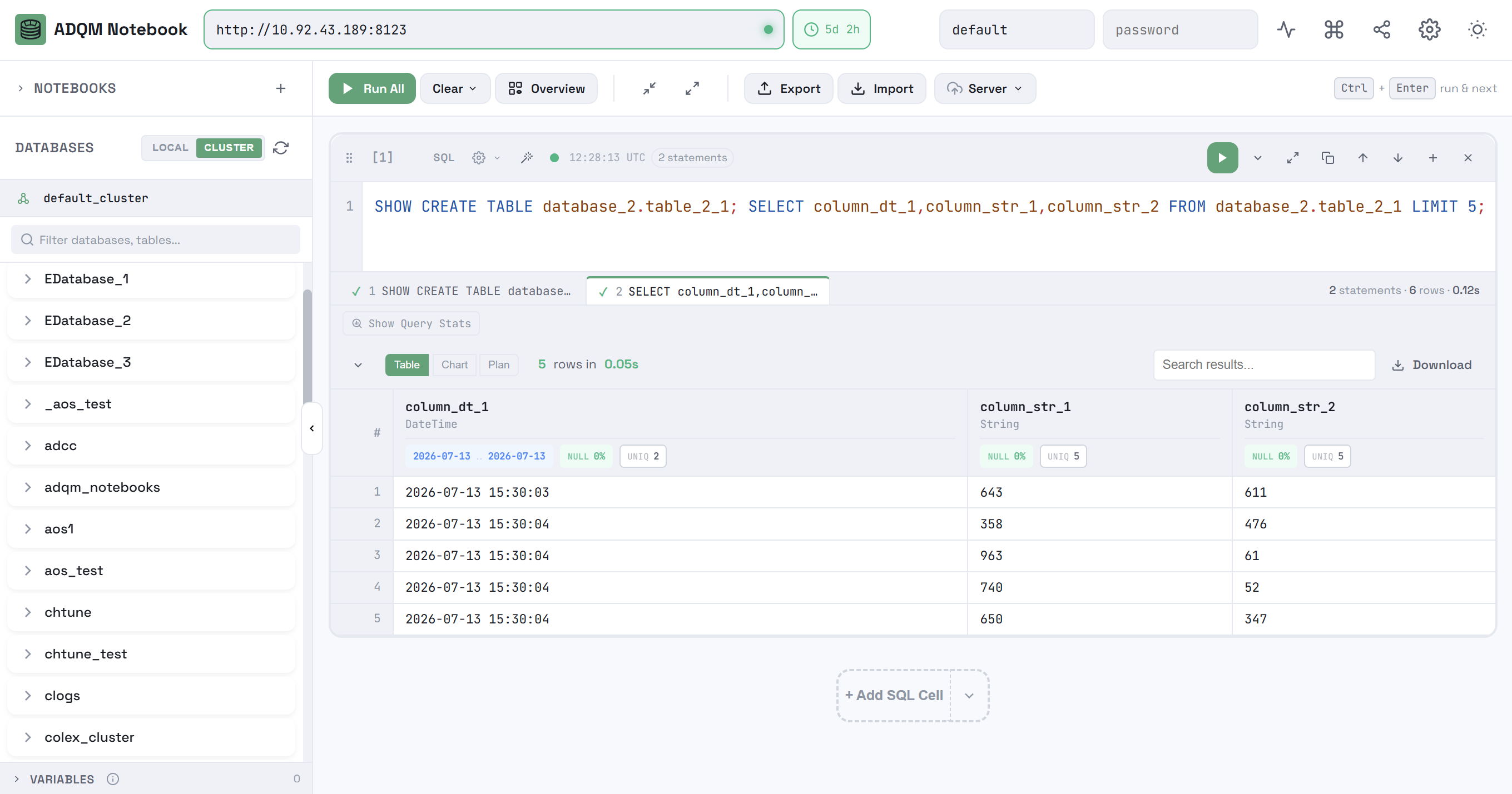 Results of executing multiple queries in an SQL cell