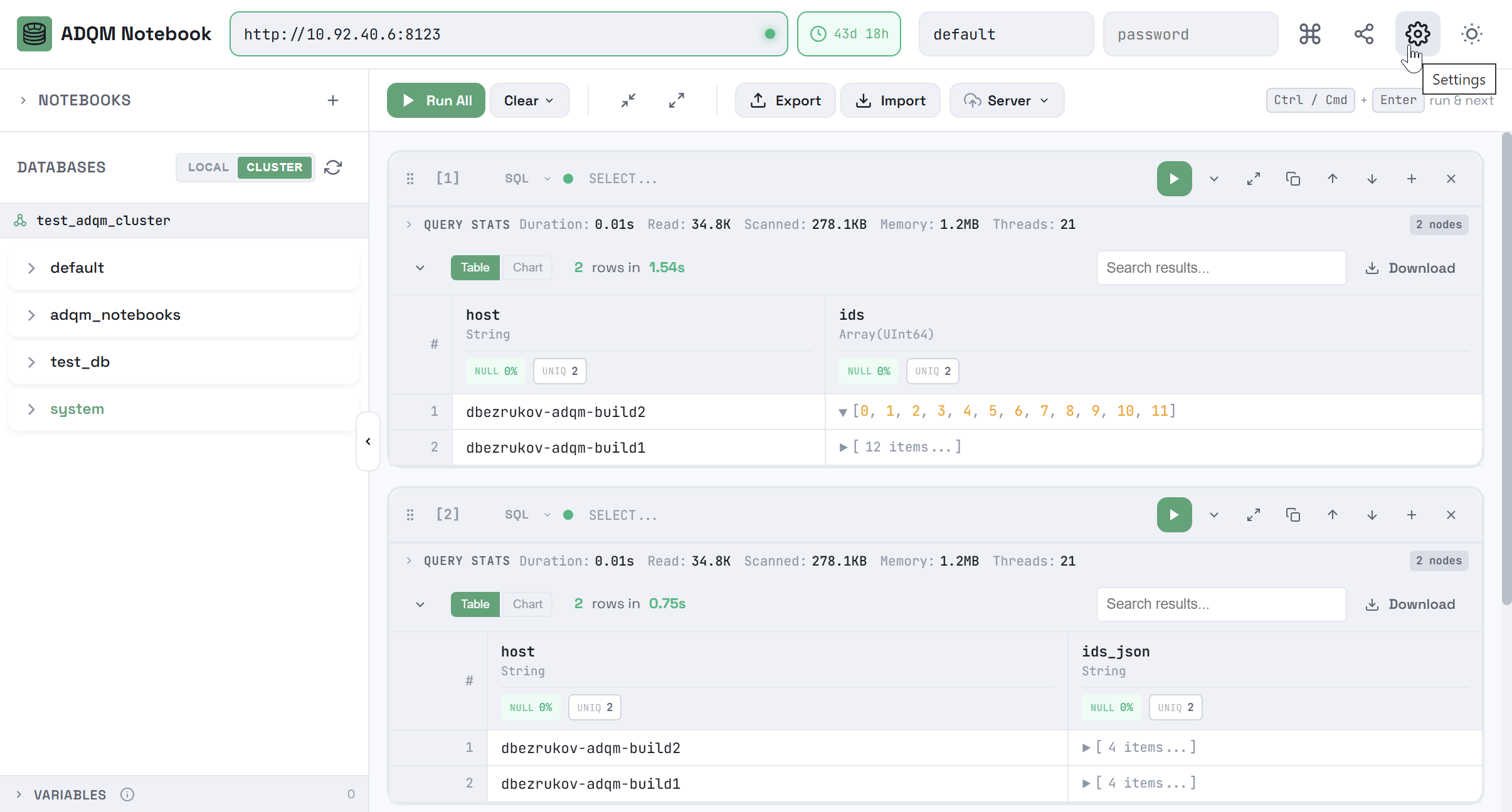 Access ADQM Notebook interface settings