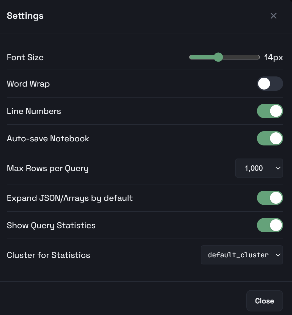 Settings for query statistics