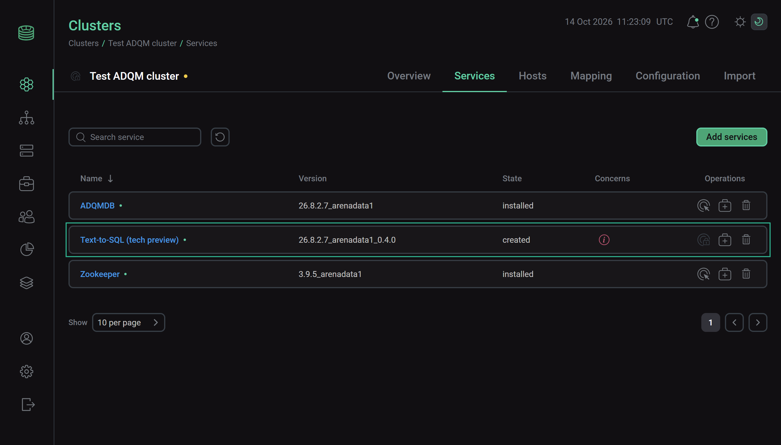 Result of successfully adding the service to the cluster