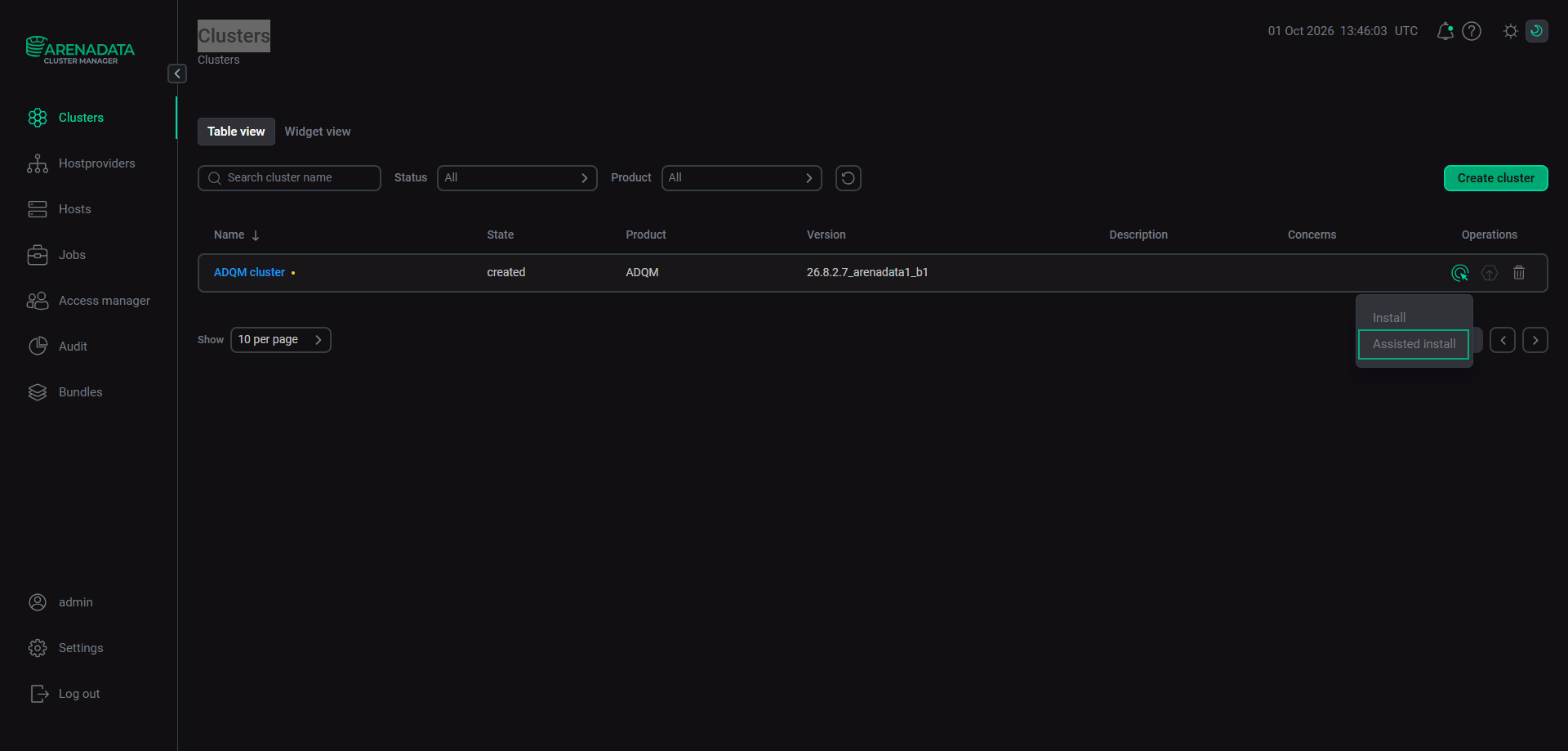 Run the Assisted install action