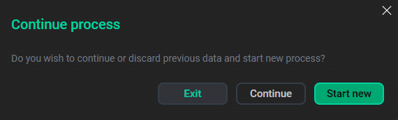 The Continue process window