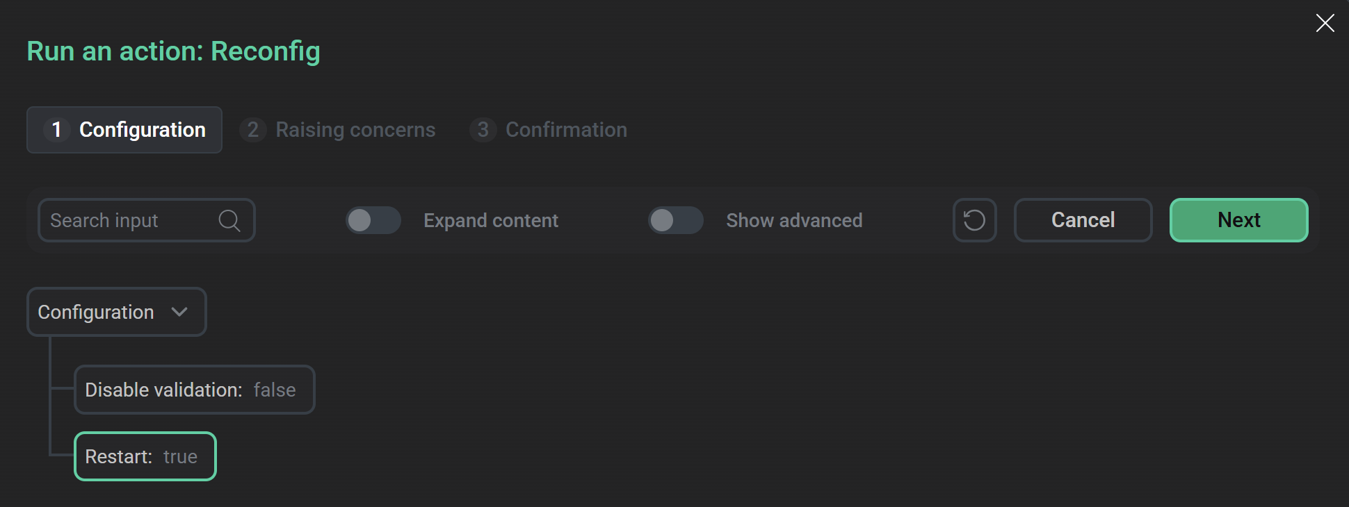 Set up the Reconfig action for the ADQMDB service