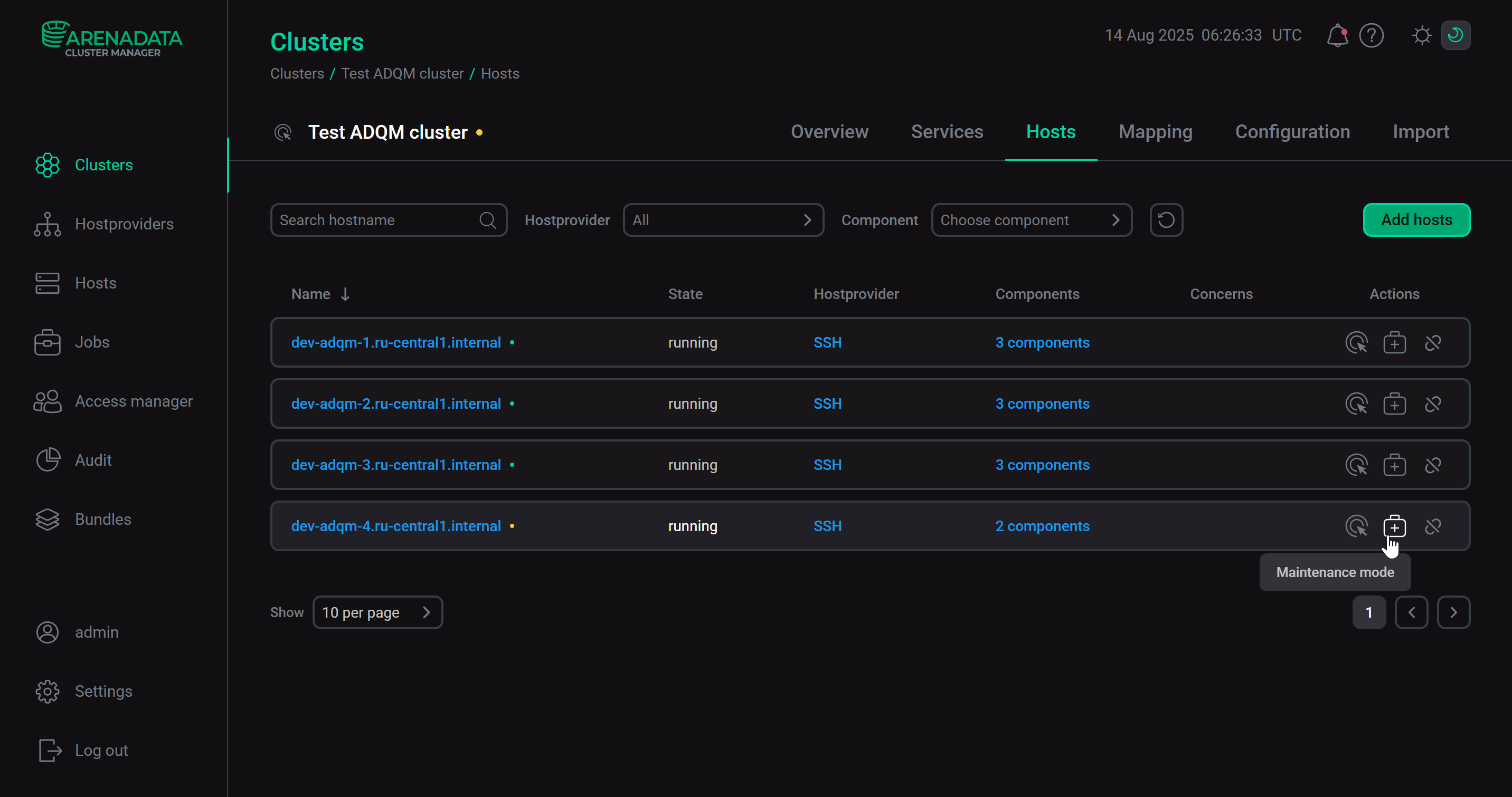 Enable the maintenance mode for the host