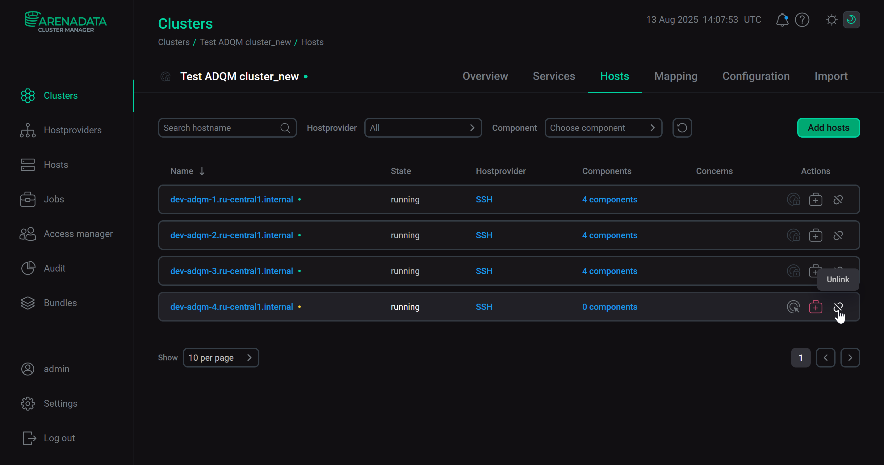 Remove a host from the cluster