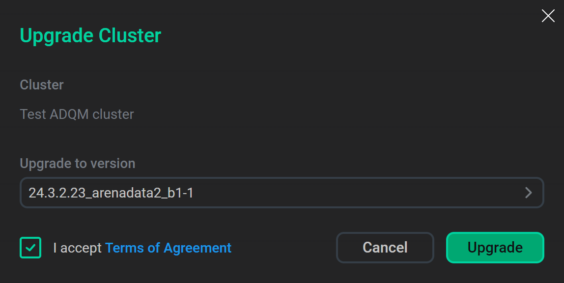 Selecting a version to update ADQM