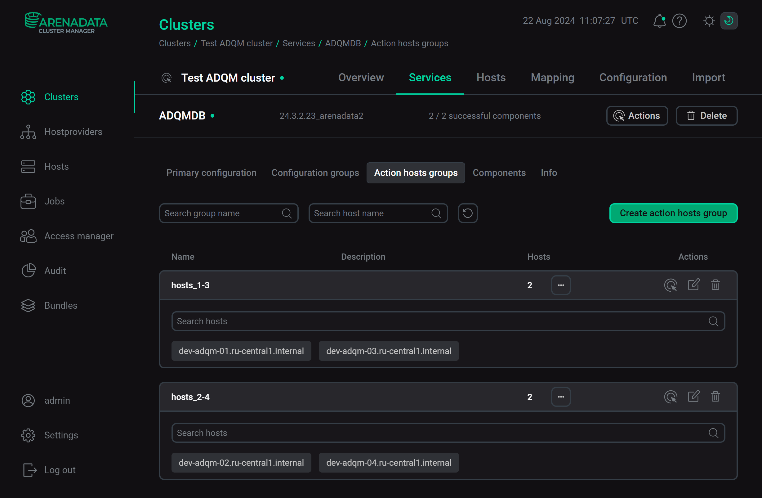 Distributing hosts into groups for sequential ADQMDB service updates