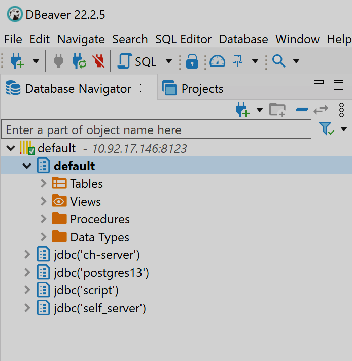dbeaver database navigator dark