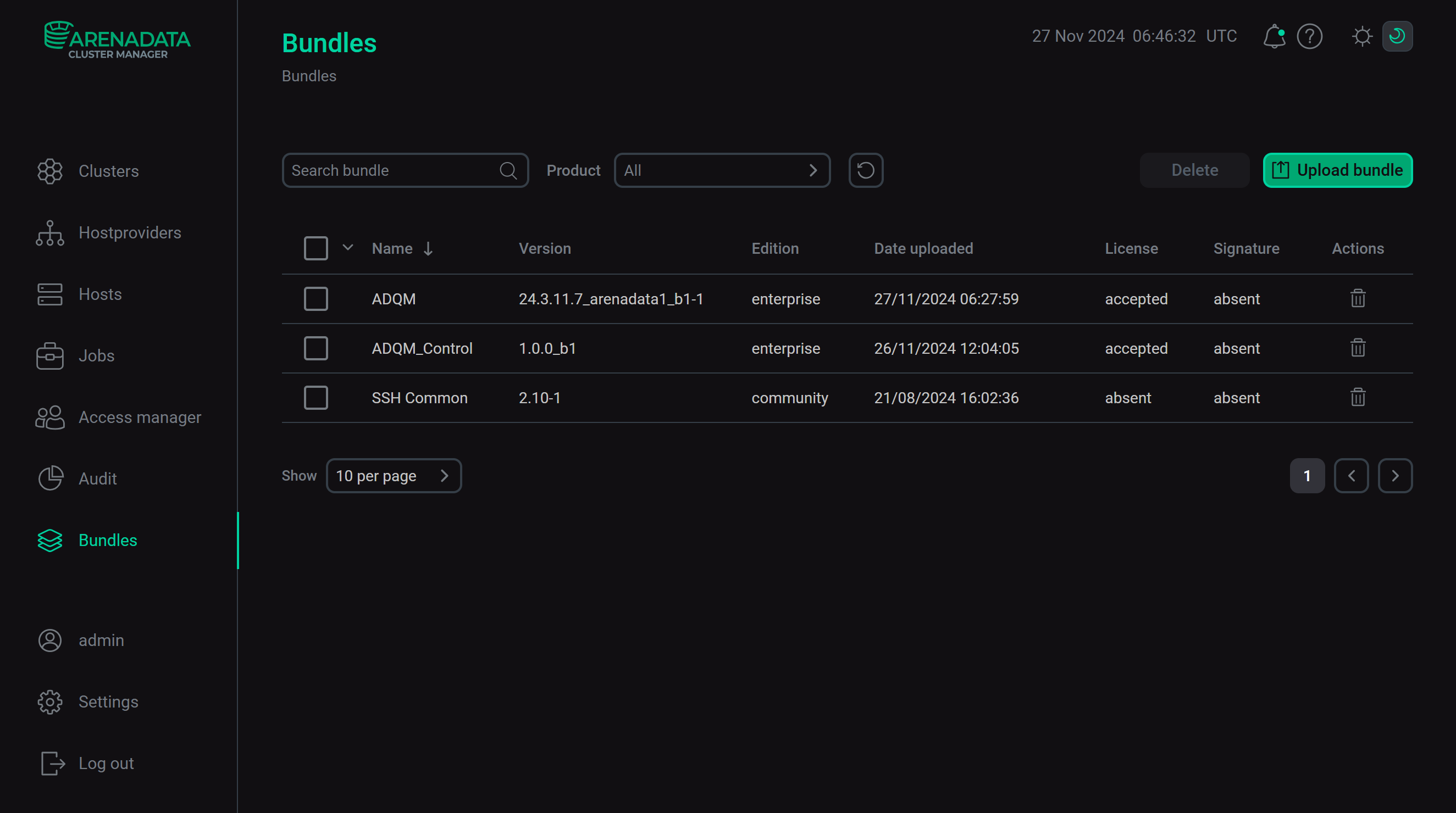 The result of successful uploading a bundle