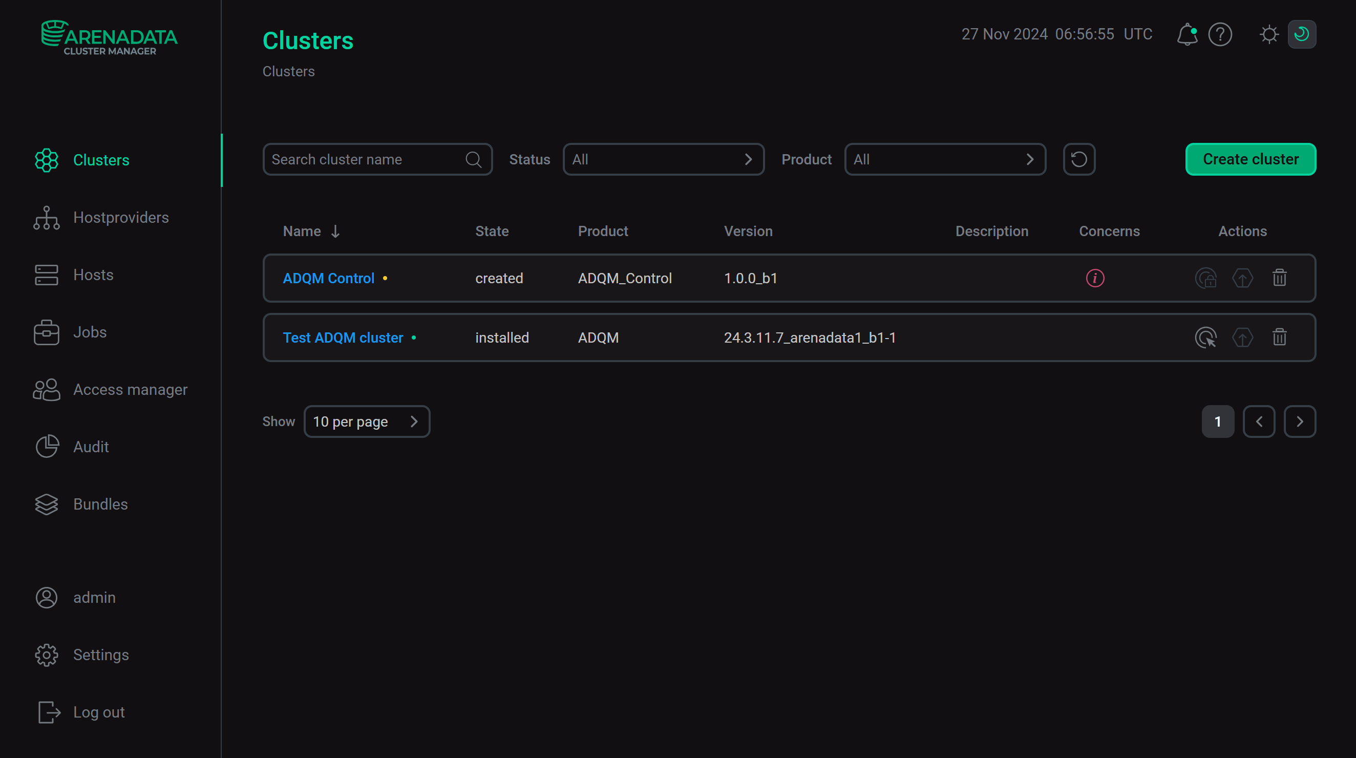 The result of successful cluster creation