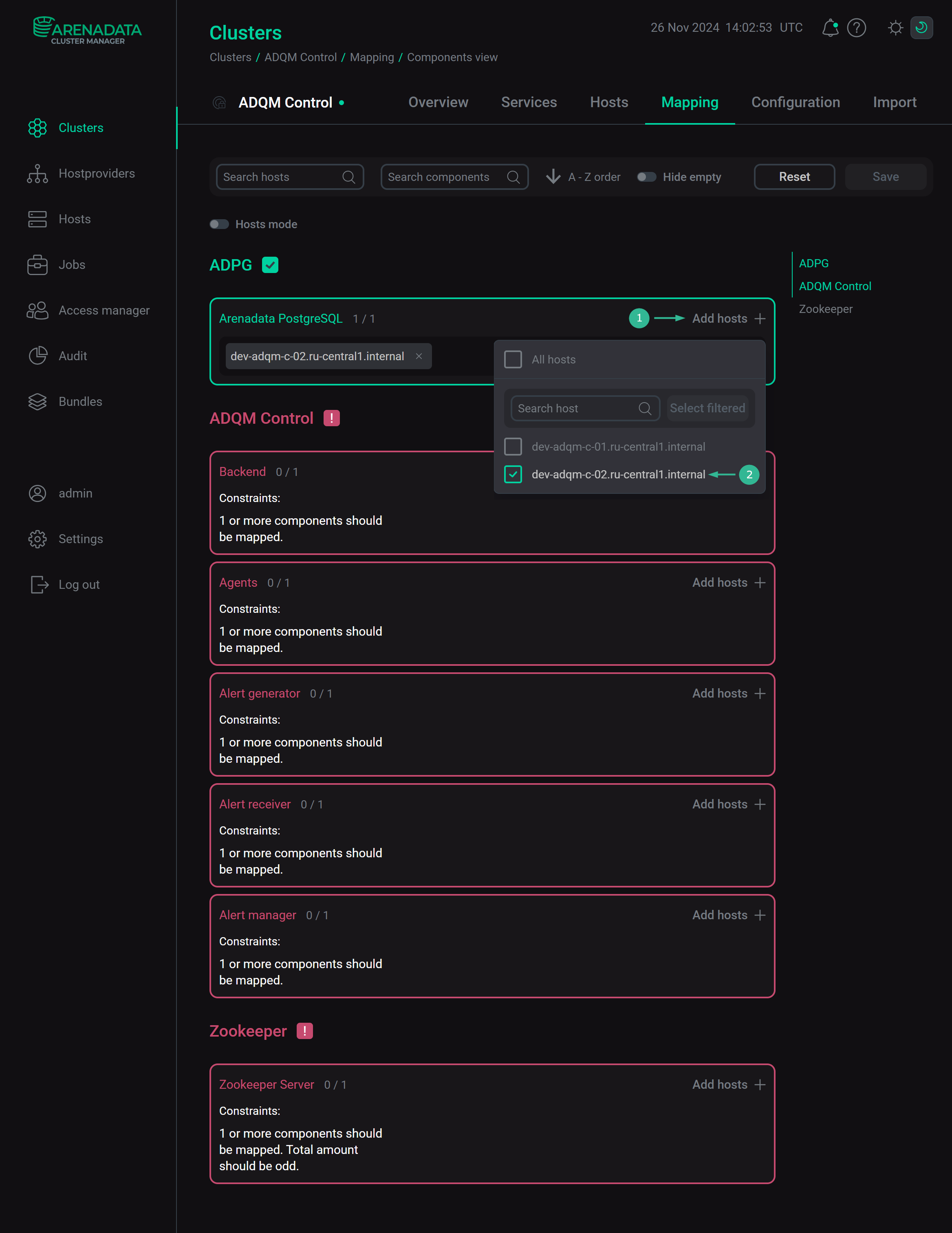 Select hosts for a component