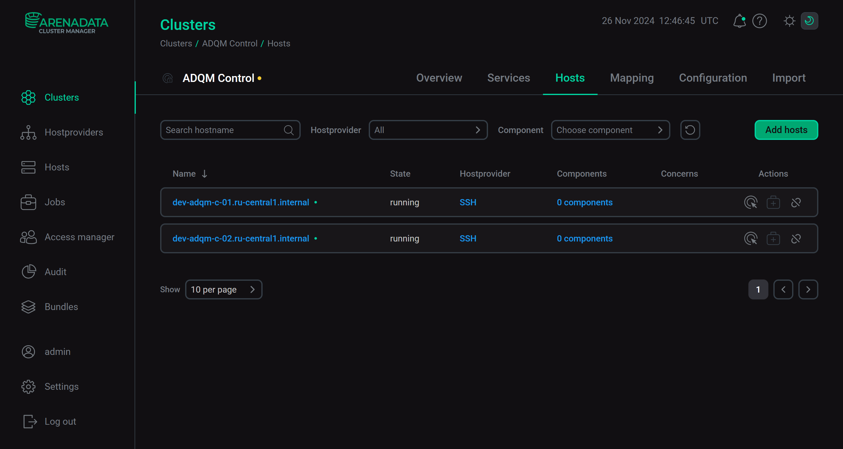 The result of successful adding hosts to a cluster