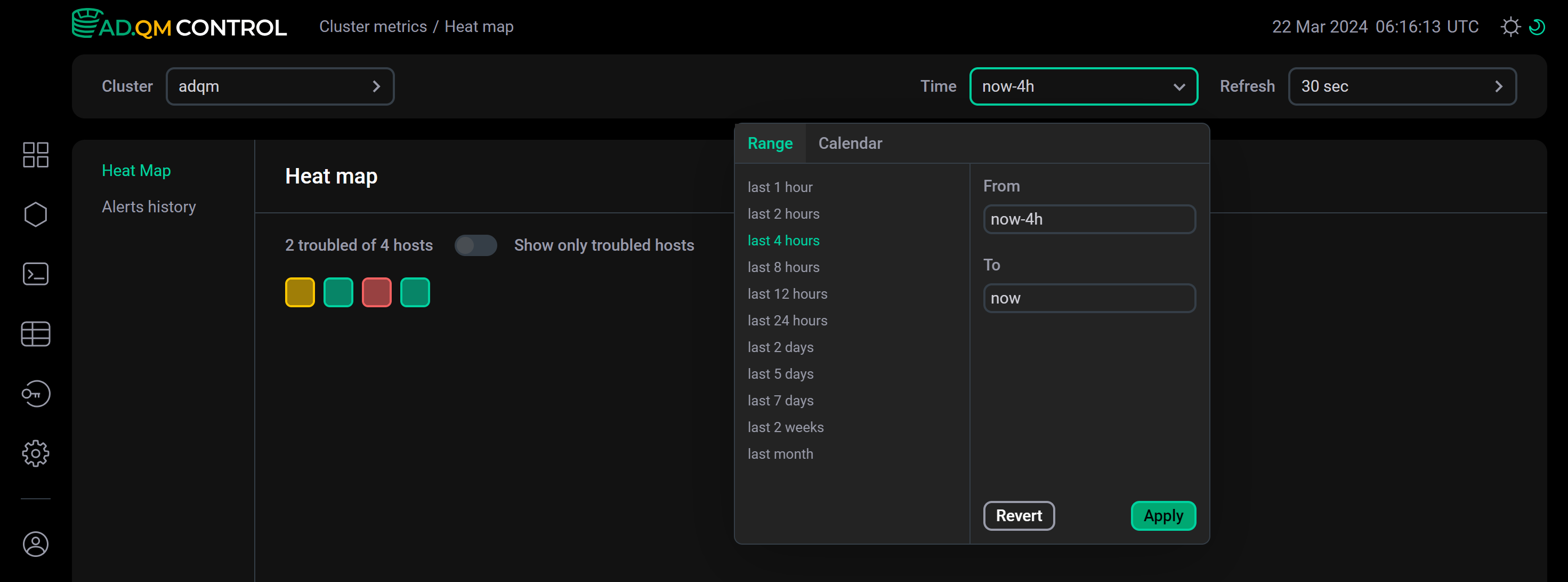 Data filters on the Cluster metrics page