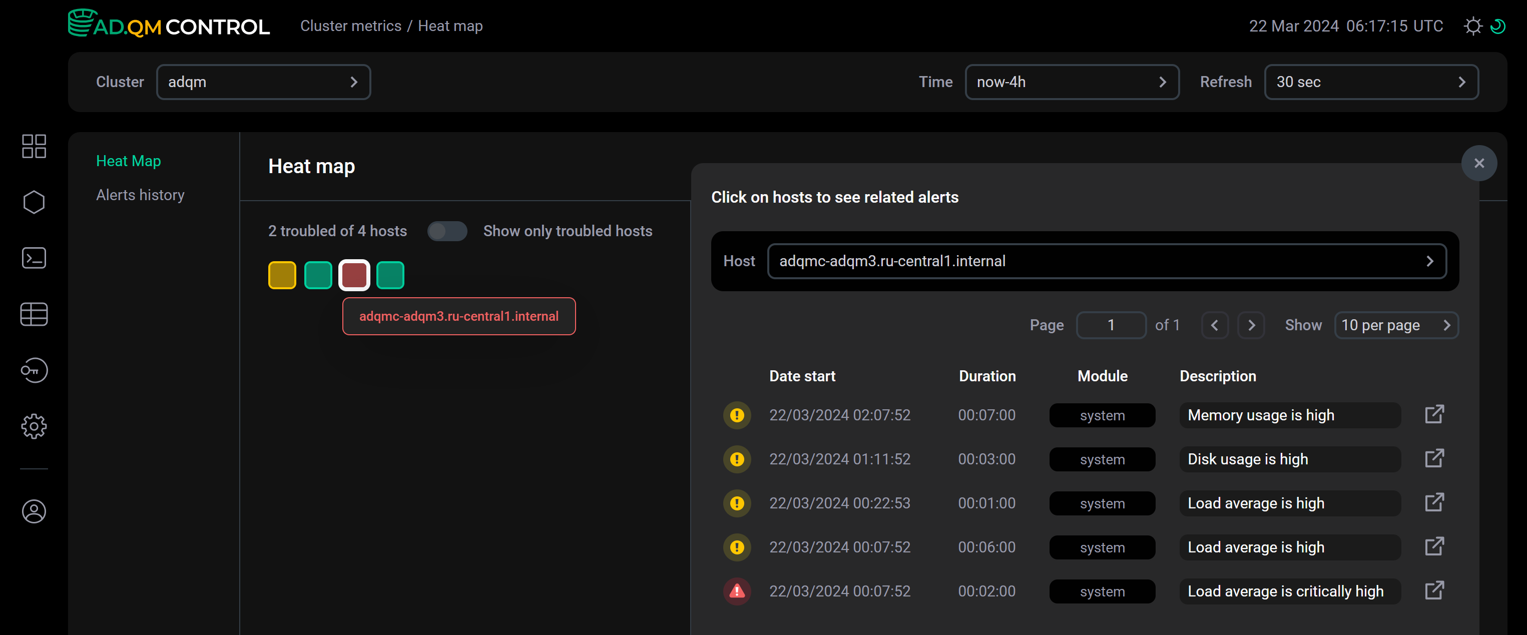 Alerts related to a host