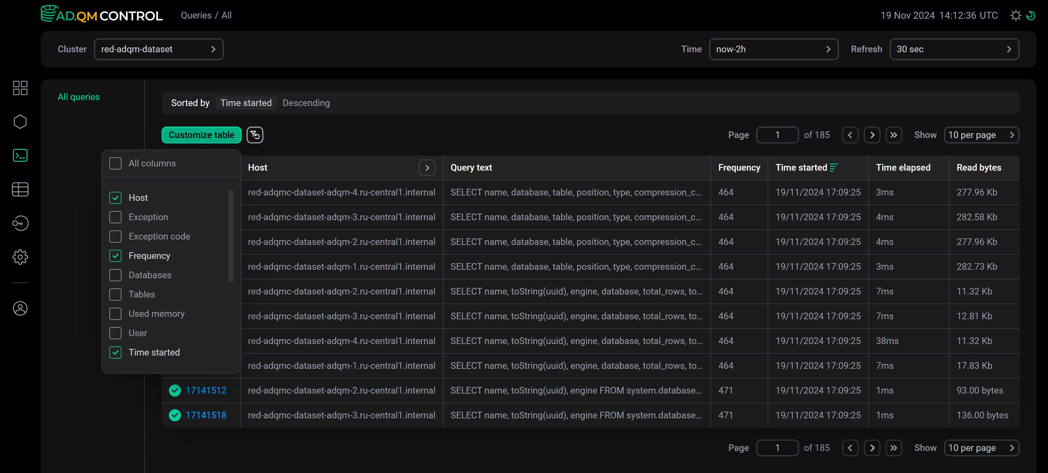 Managing fields of the Queries table