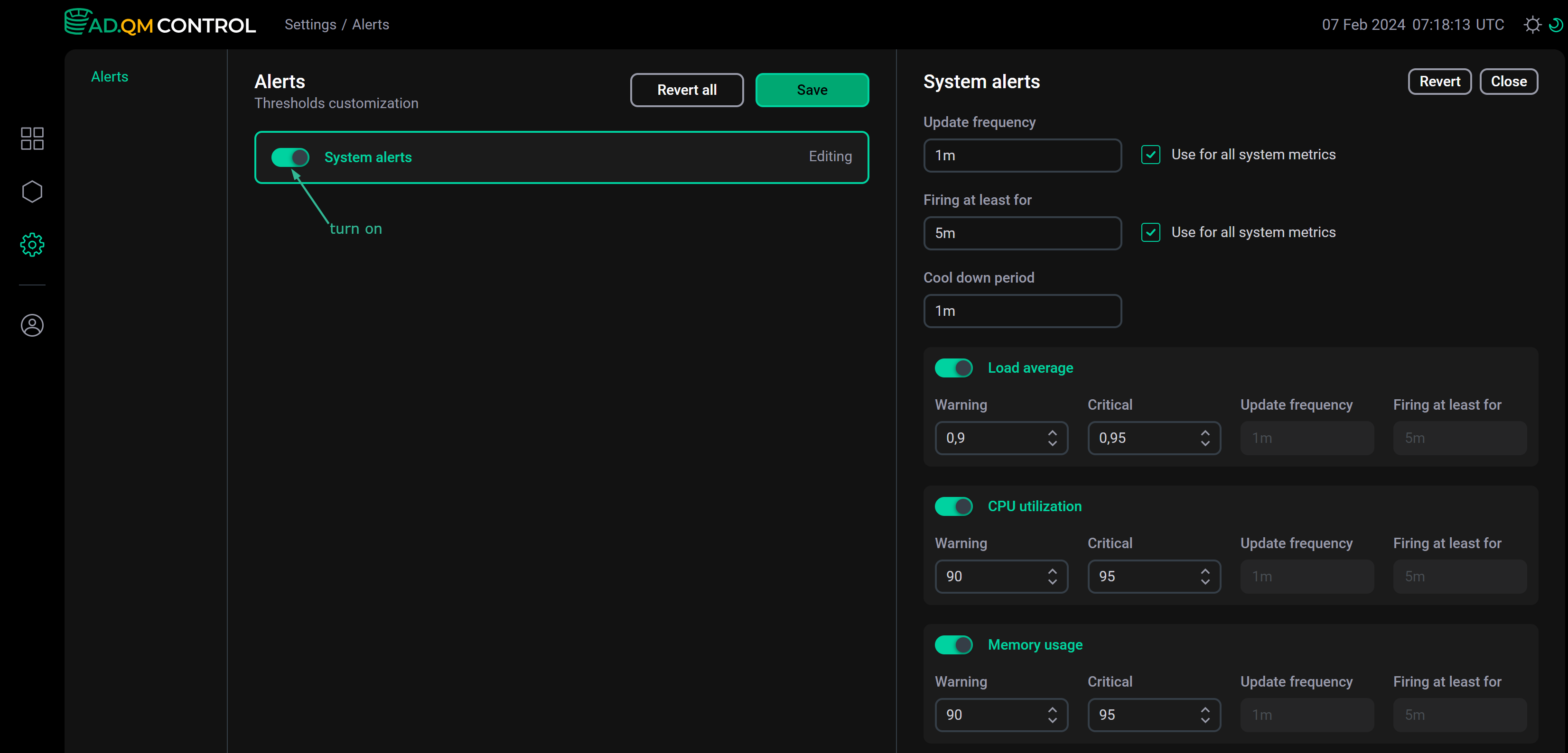 Configure system alerts