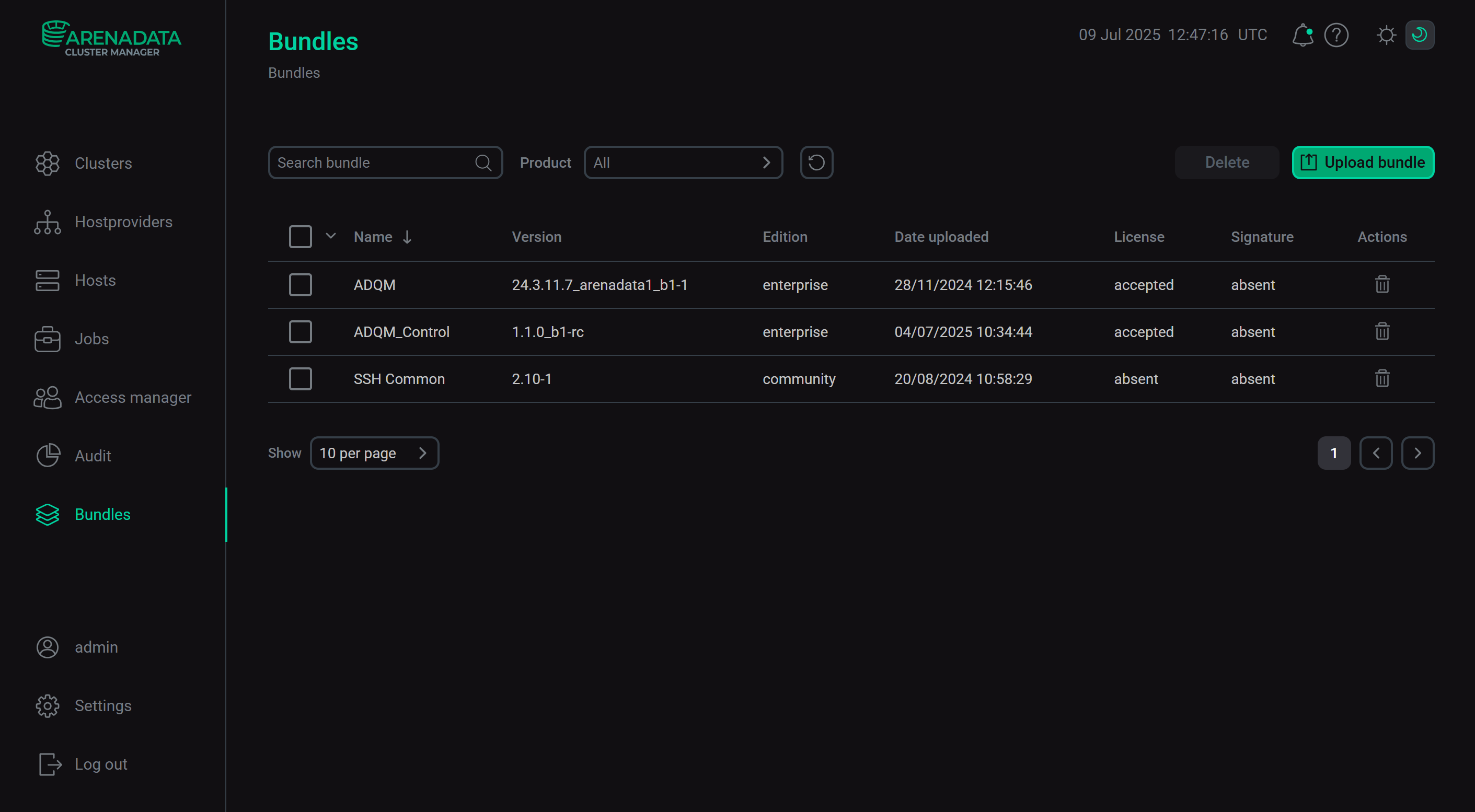 The result of successful uploading a bundle