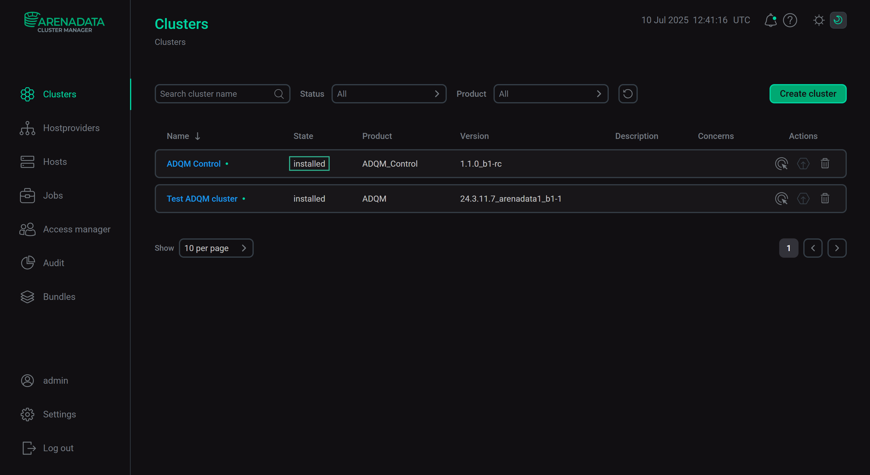 The cluster state after successful installation