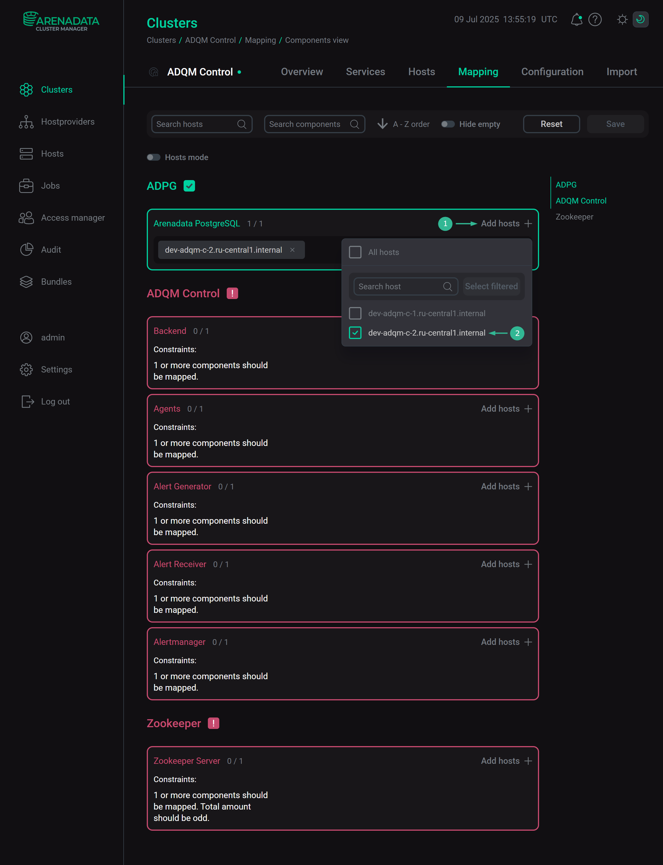 Select hosts for a component