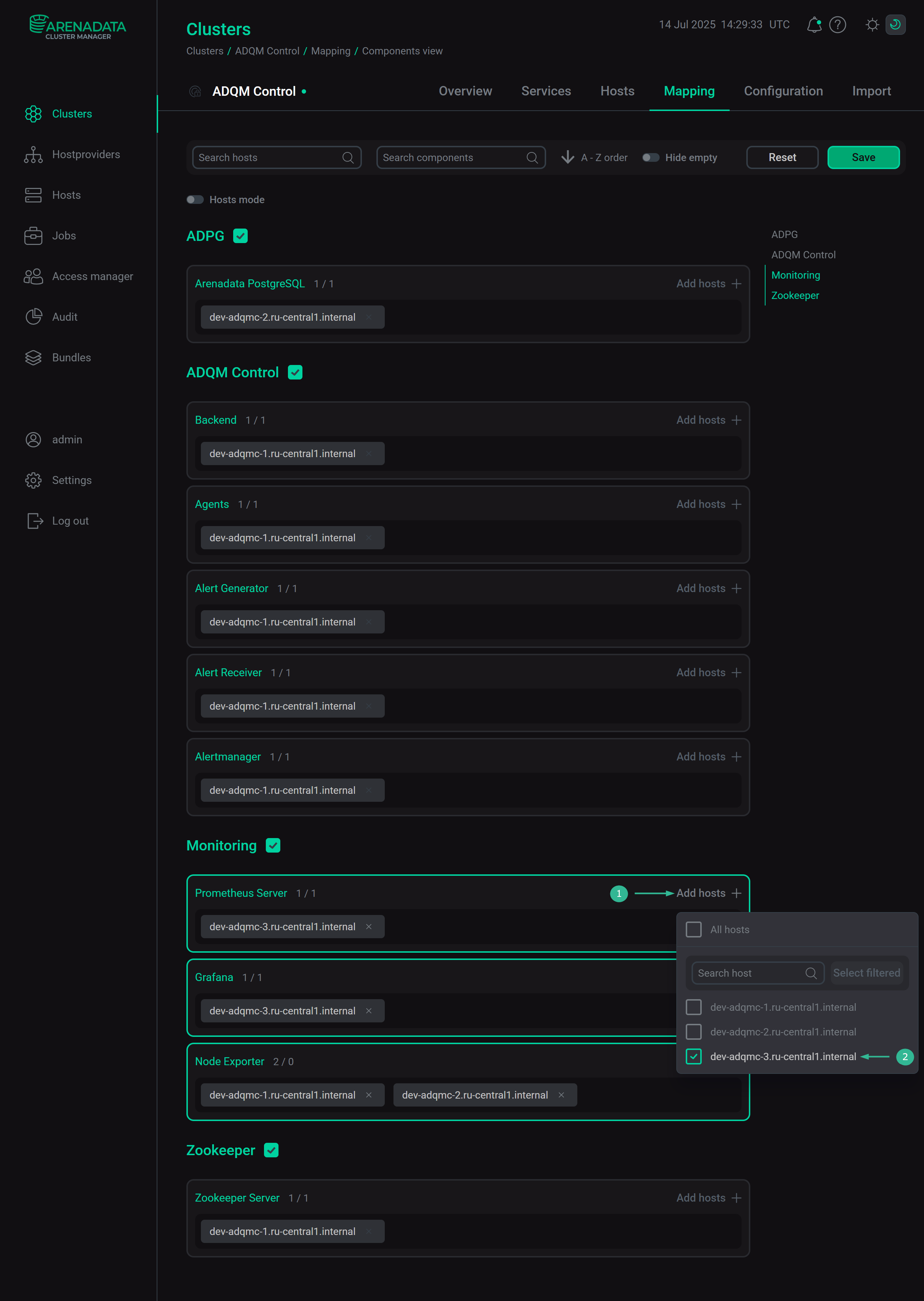 Select a host for a component