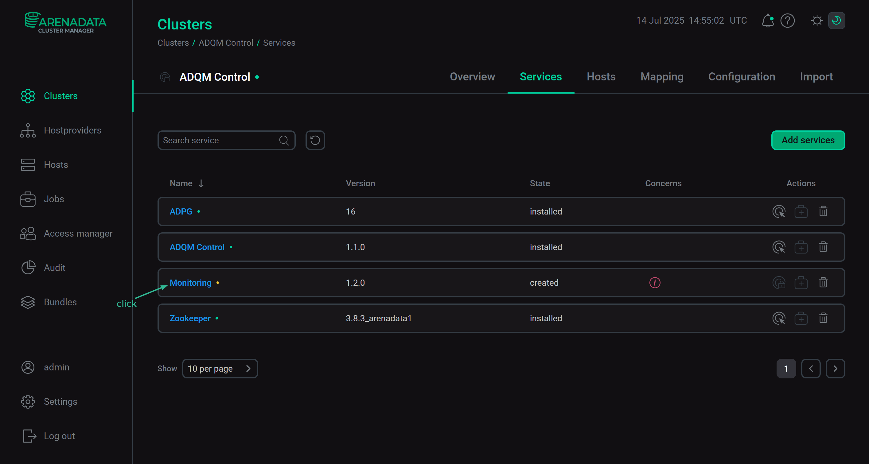 Switch to the service configuration