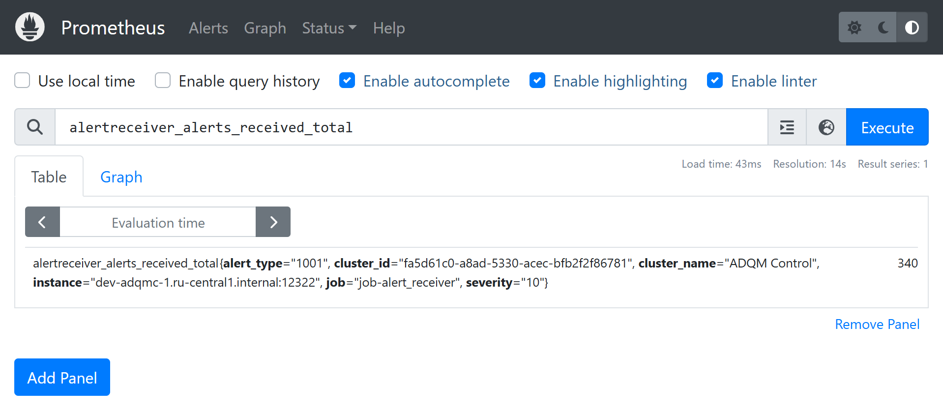 Prometheus web interface