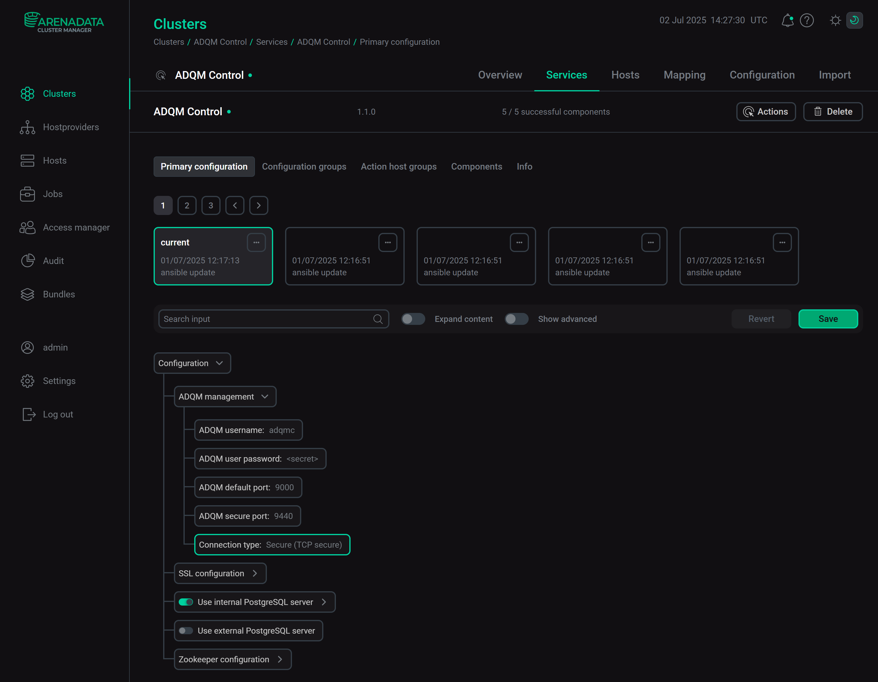 Enable the use of only secure TCP connections to ADQM