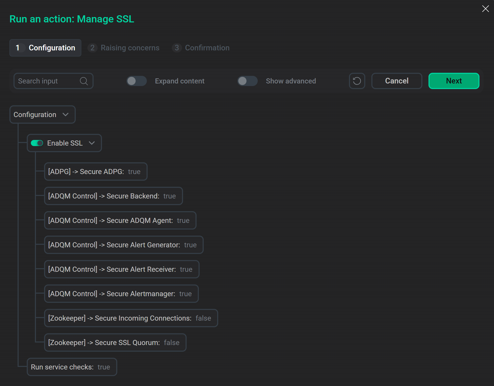 Enable SSL in ADQM Control via the Manage SSL cluster action