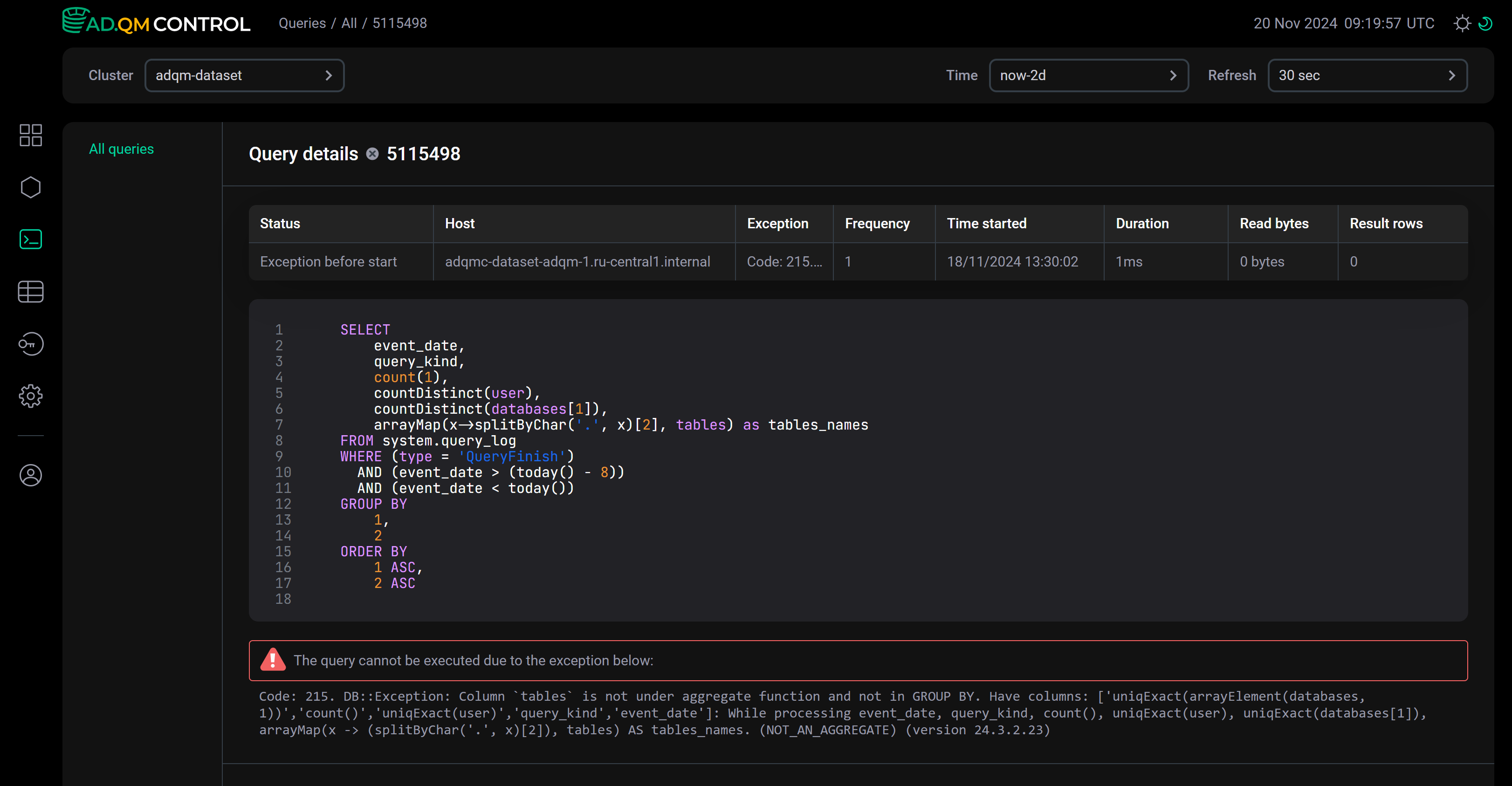 The Query details page