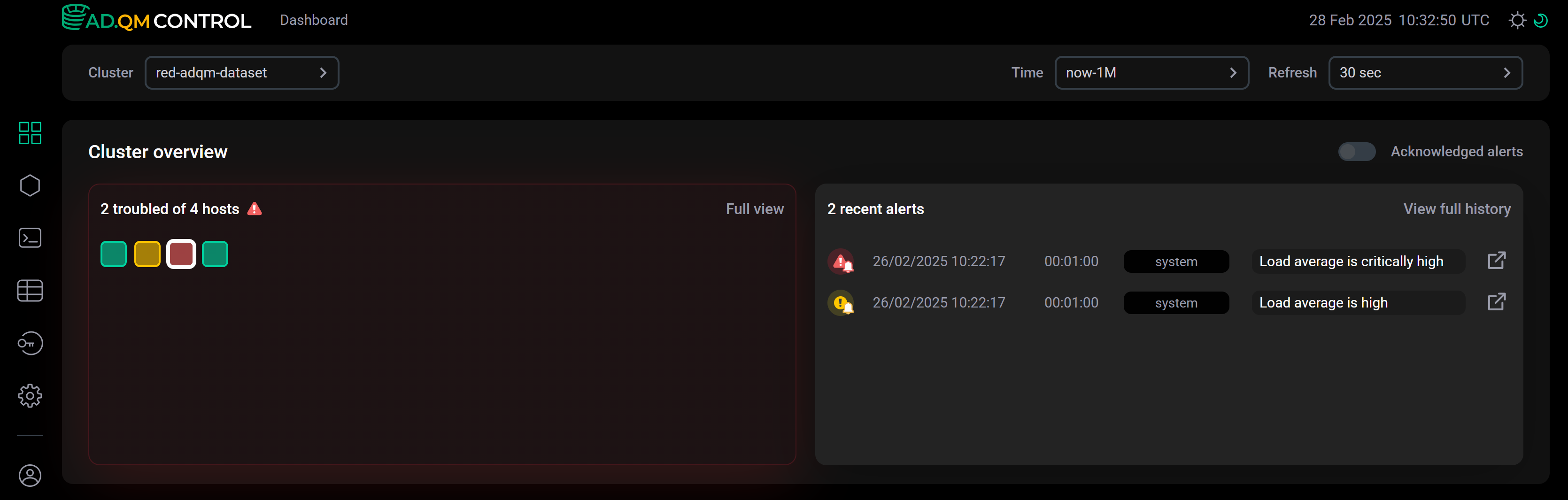 Recent alerts about problems on the selected host