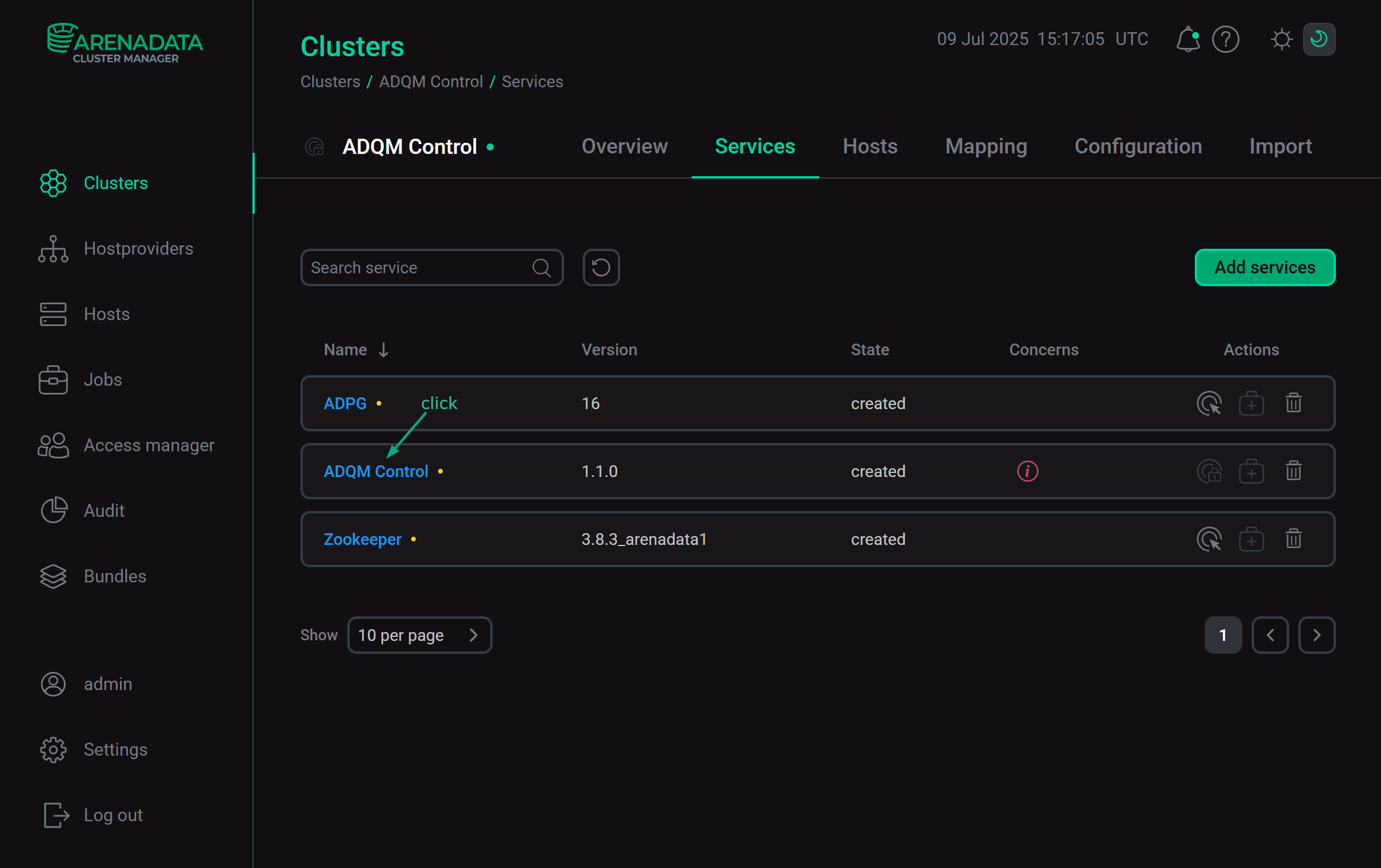 Switch to configuring a service