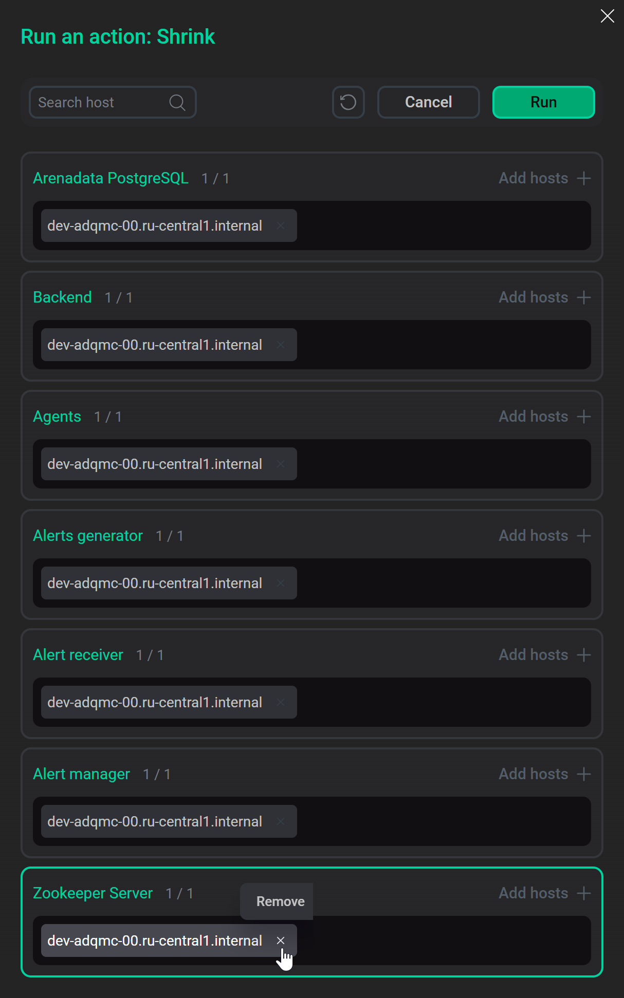 Remove Zookeeper Server from hosts