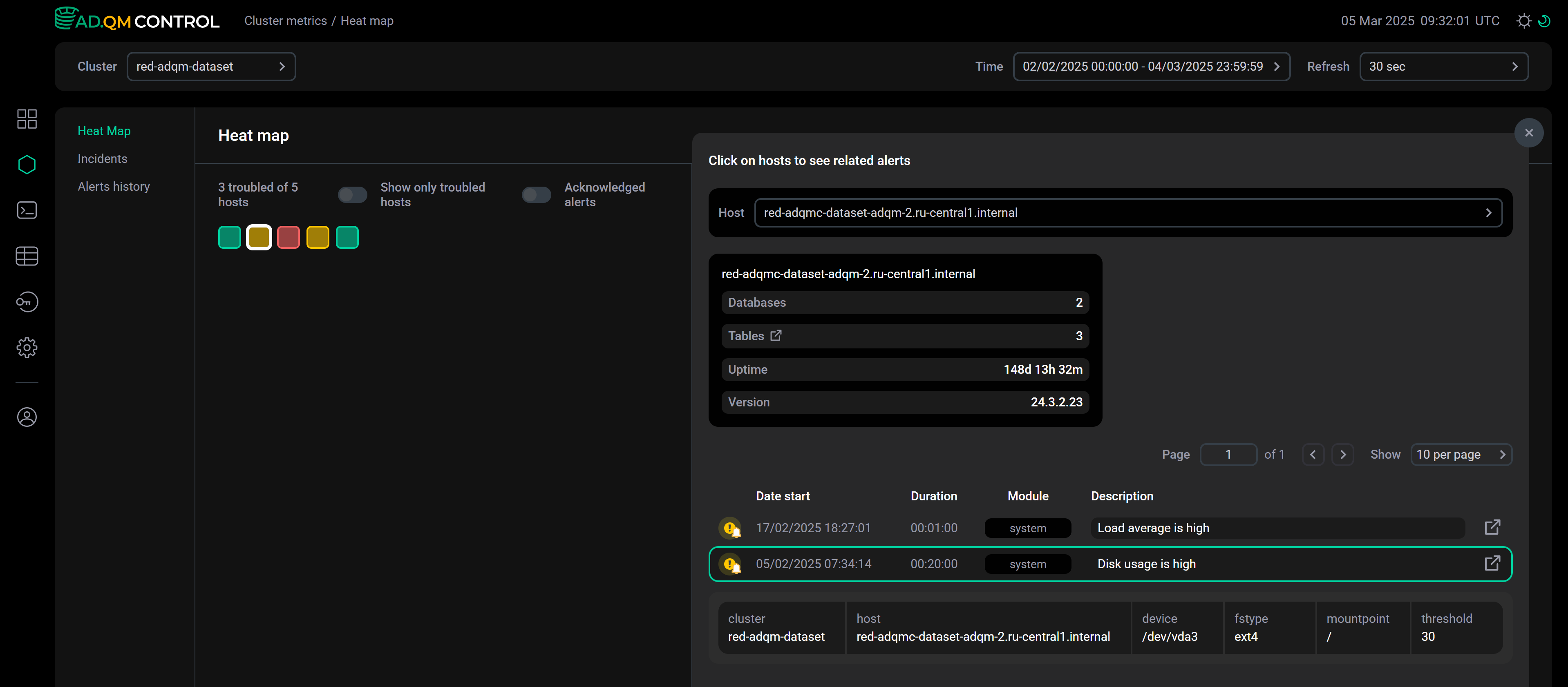 Alert details within the list