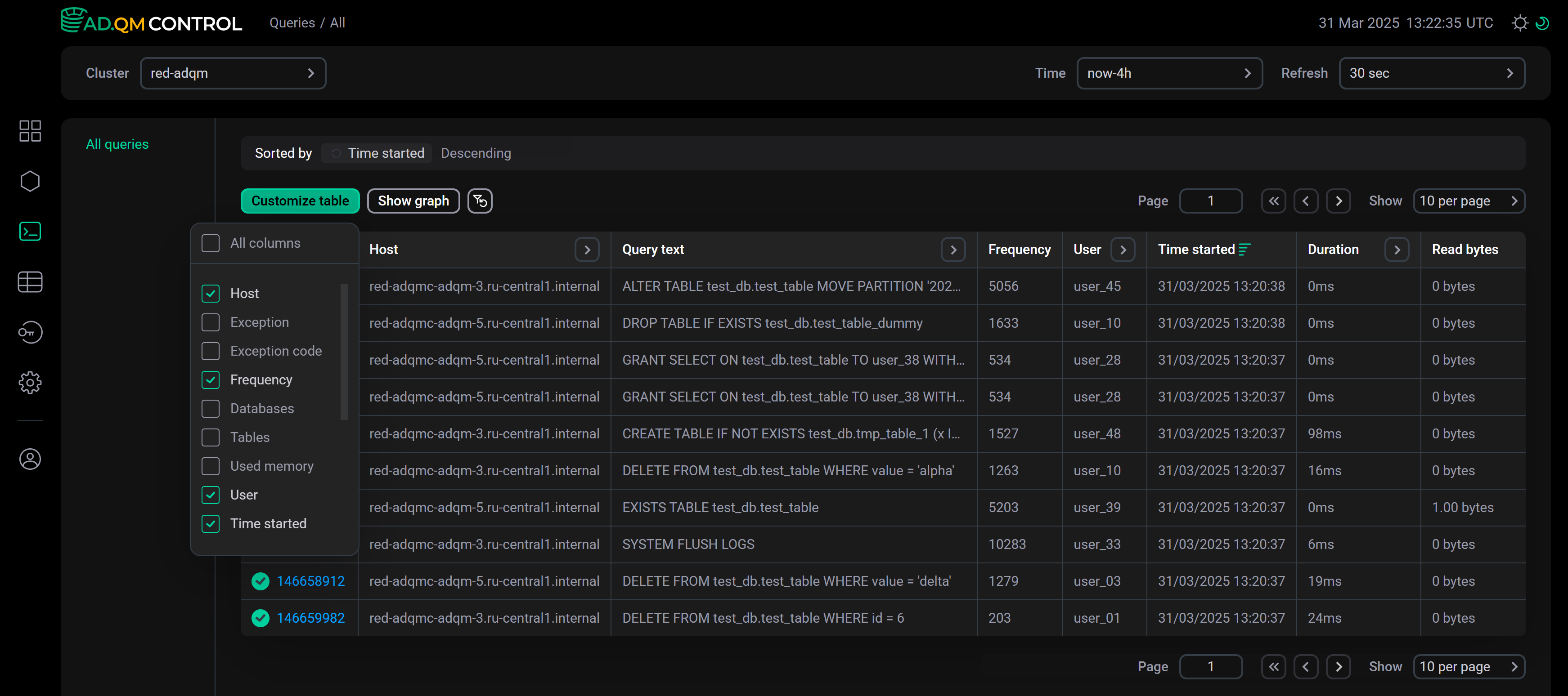 Managing fields of the Queries table